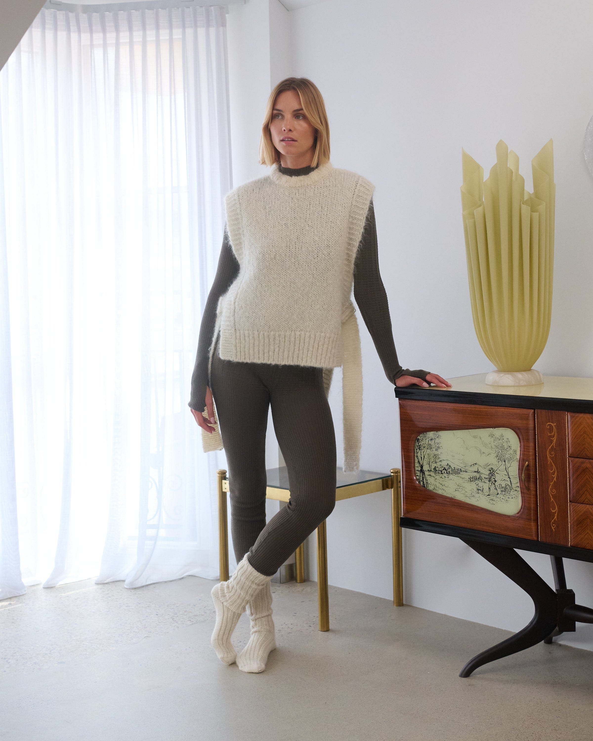 Kalvos Women's Sea Salt Mohair Vest - Soft & Warm Knit Cardigan for Fall & Winter | Cozy Layering Piece for Casual Outfits & Office Wear