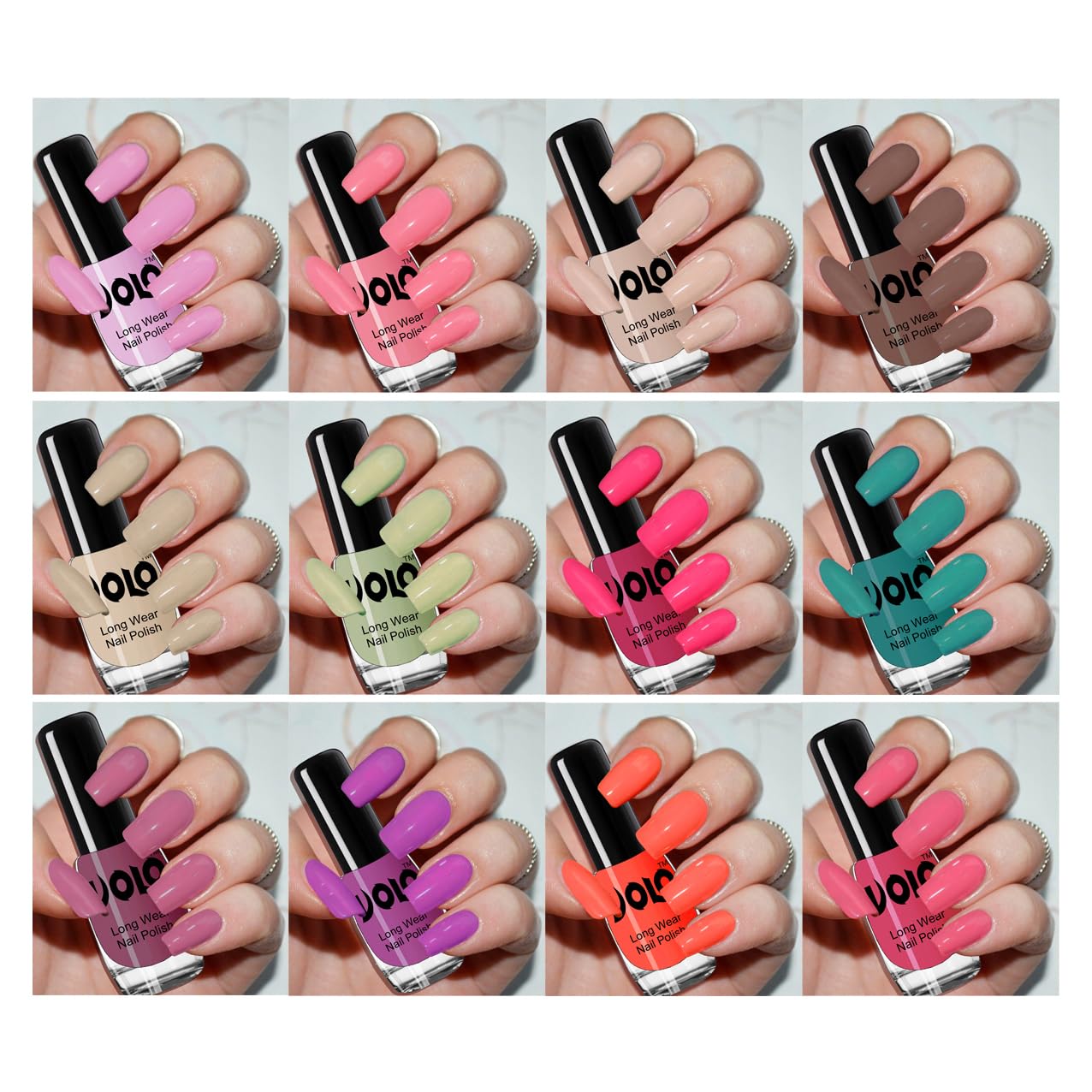 Volo Non-Toxic 12-Piece Shine Nail Polish Set - Light Purple, Pink Nude, Mint & More Vibrant Colors | Long-Lasting, Vegan & Cruelty-Free Nail Polish Kit for Manicure, Pedicure & Nail Art