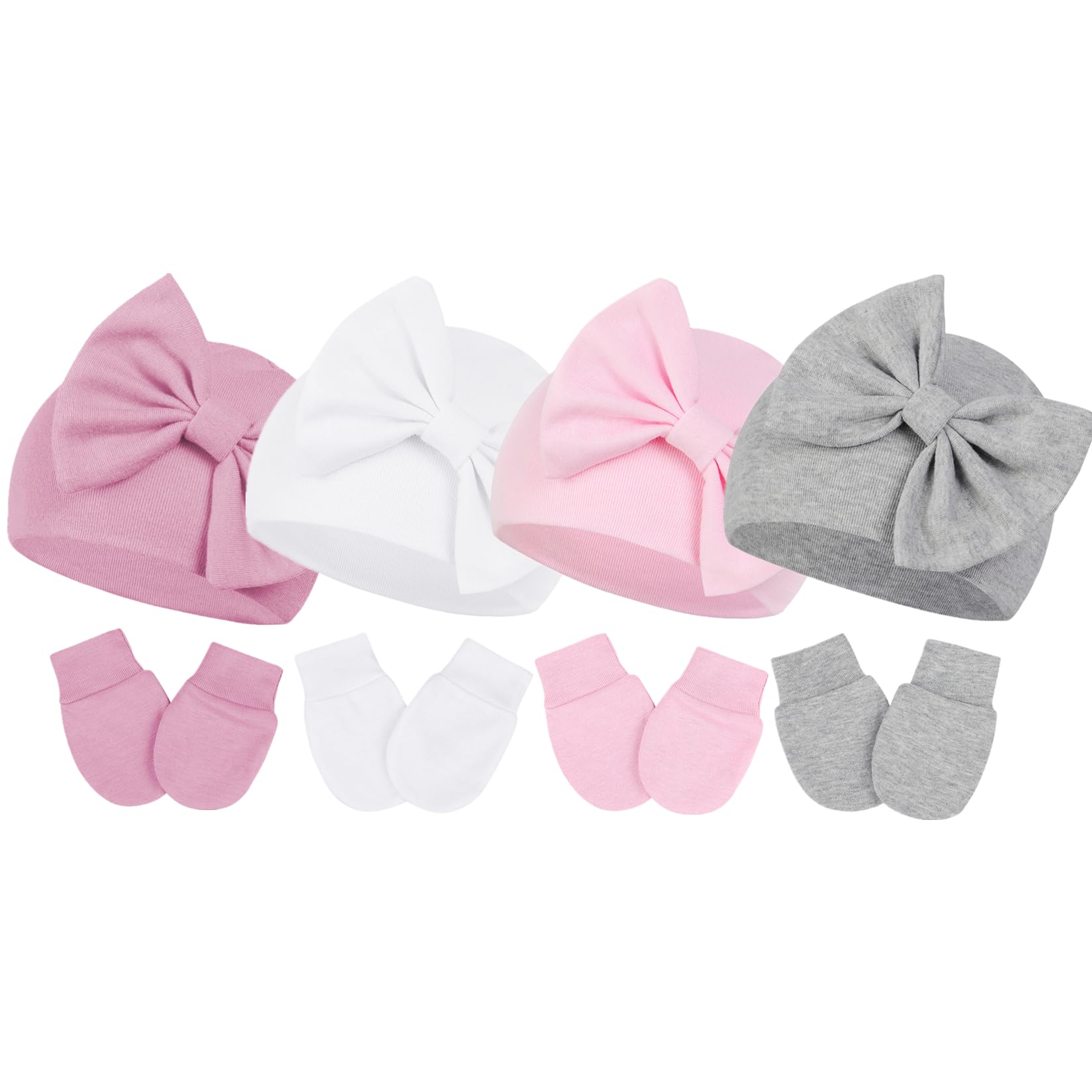 Century Star Newborn Baby Girl Bow Headbands & Mittens Set - Soft Infant Beanie Hats for Halloween, Christmas & Photo Shoots - Cute Baby Accessories for Newborn Photography & Holiday Outfits