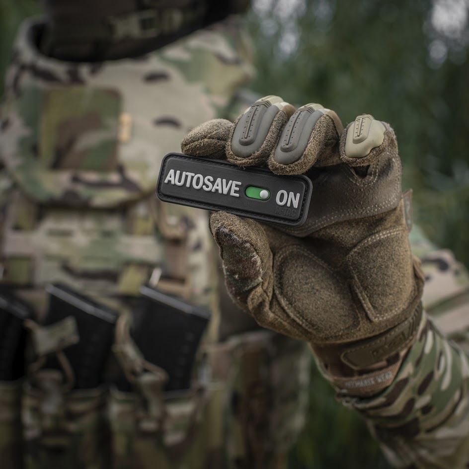 Tactical Morale Patch - Auto Save On | Hook and Loop Backing for Military, Police, Outdoor Enthusiasts | Perfect for Vests, Backpacks, and Gear Customization