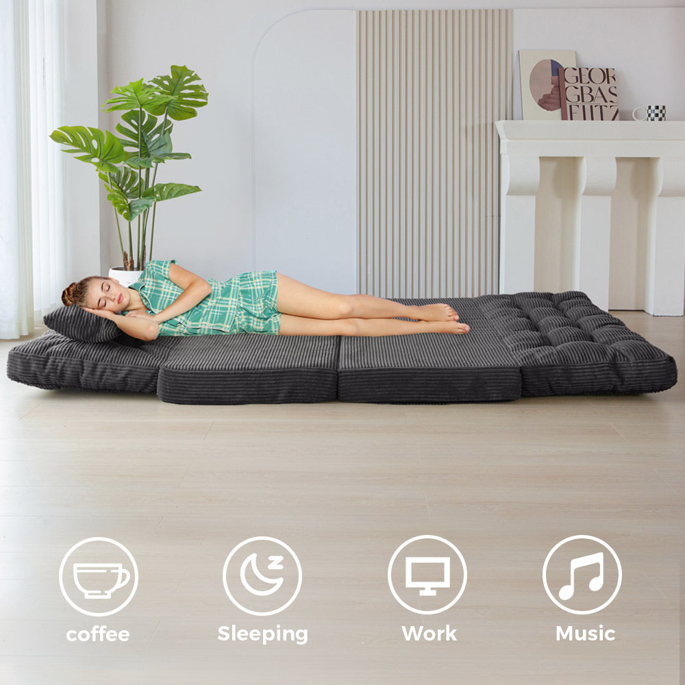 MAXYOYO Tufted Bean Bag Sofa Bed with Pillows - Foldable Floor Couch for Living Room, Bedroom & Dorm - Dark Grey - Perfect for Lounging, Gaming & Relaxation