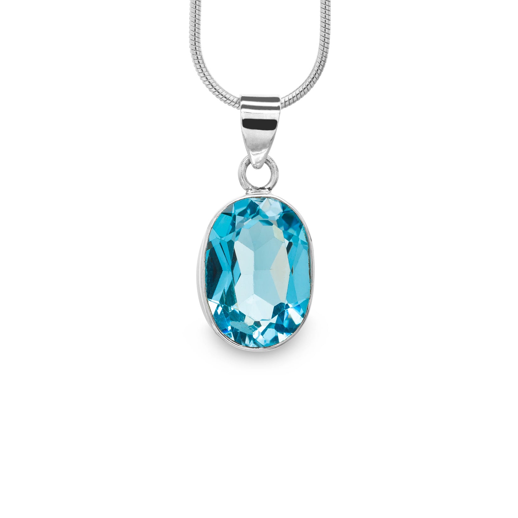 Faceted Blue Topaz Pendant Necklace - Elegant Jewelry Gift for Women, Perfect for Weddings, Anniversaries & Special Occasions
