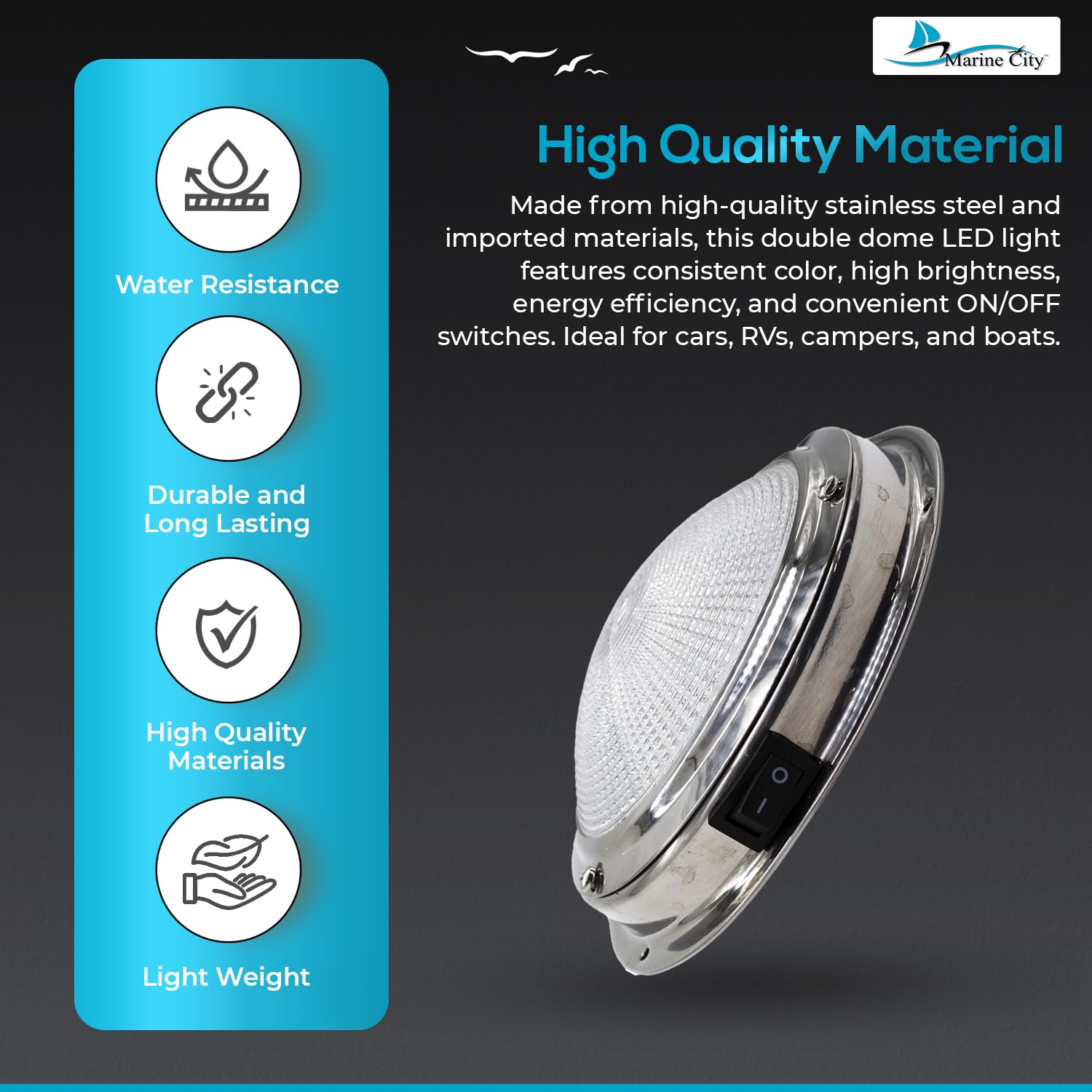 MARINE CITY 304 Stainless Steel LED Dome Light - 12V 3W Super Bright, 4 Inch Waterproof RV Boat Ceiling Light - Long Lasting Battery Life for Interior Roof Lighting in RVs, Boats, Yachts, Trailers - Perfect for Nighttime Navigation & Cabin Illumination (2 Pack)