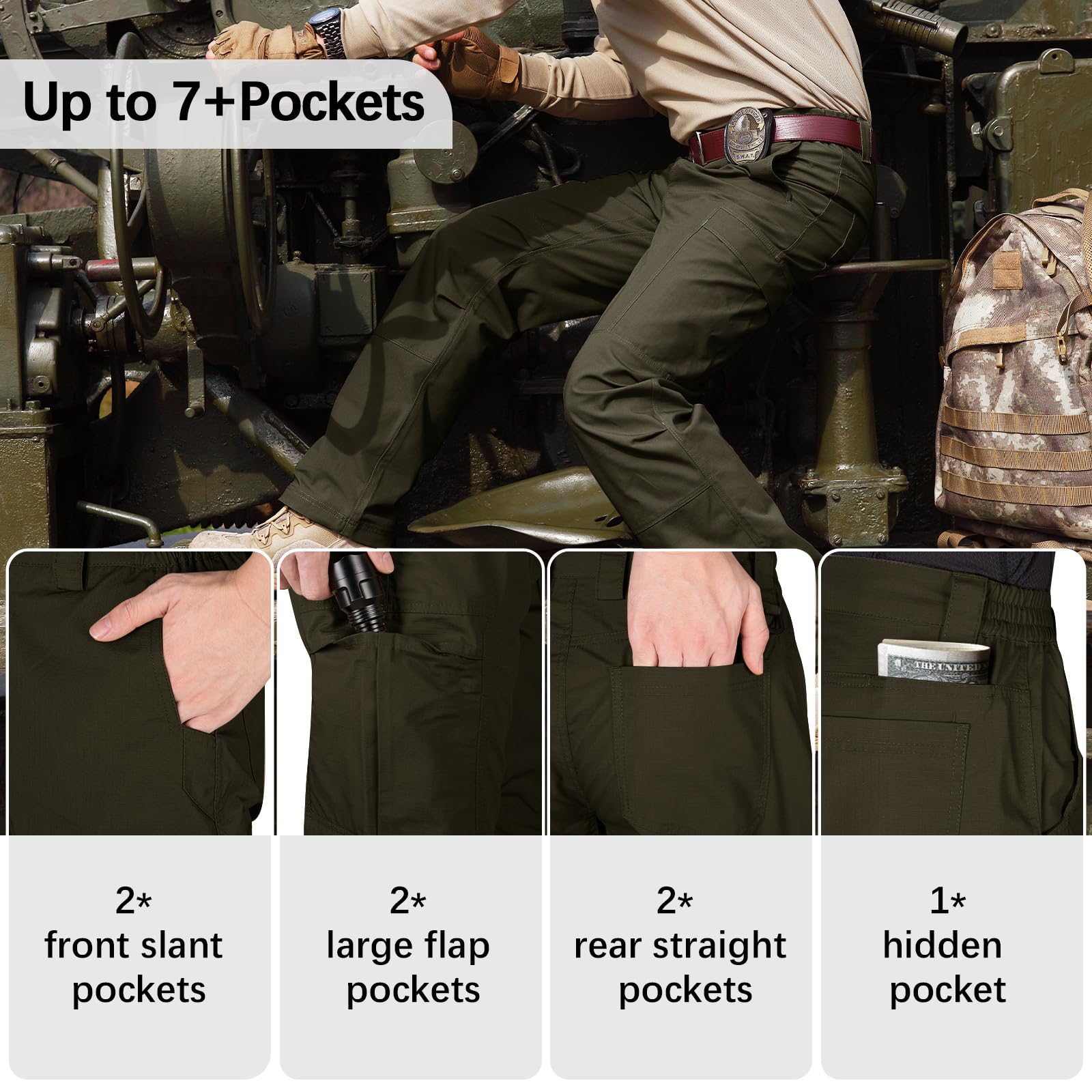 FREE SOLDIER Men's Tactical Cargo Pants - Water Resistant Ripstop Work Pants for Outdoor Hiking, Camping & Adventure | Lightweight Durable Men's Pants for Work & Outdoor Activities