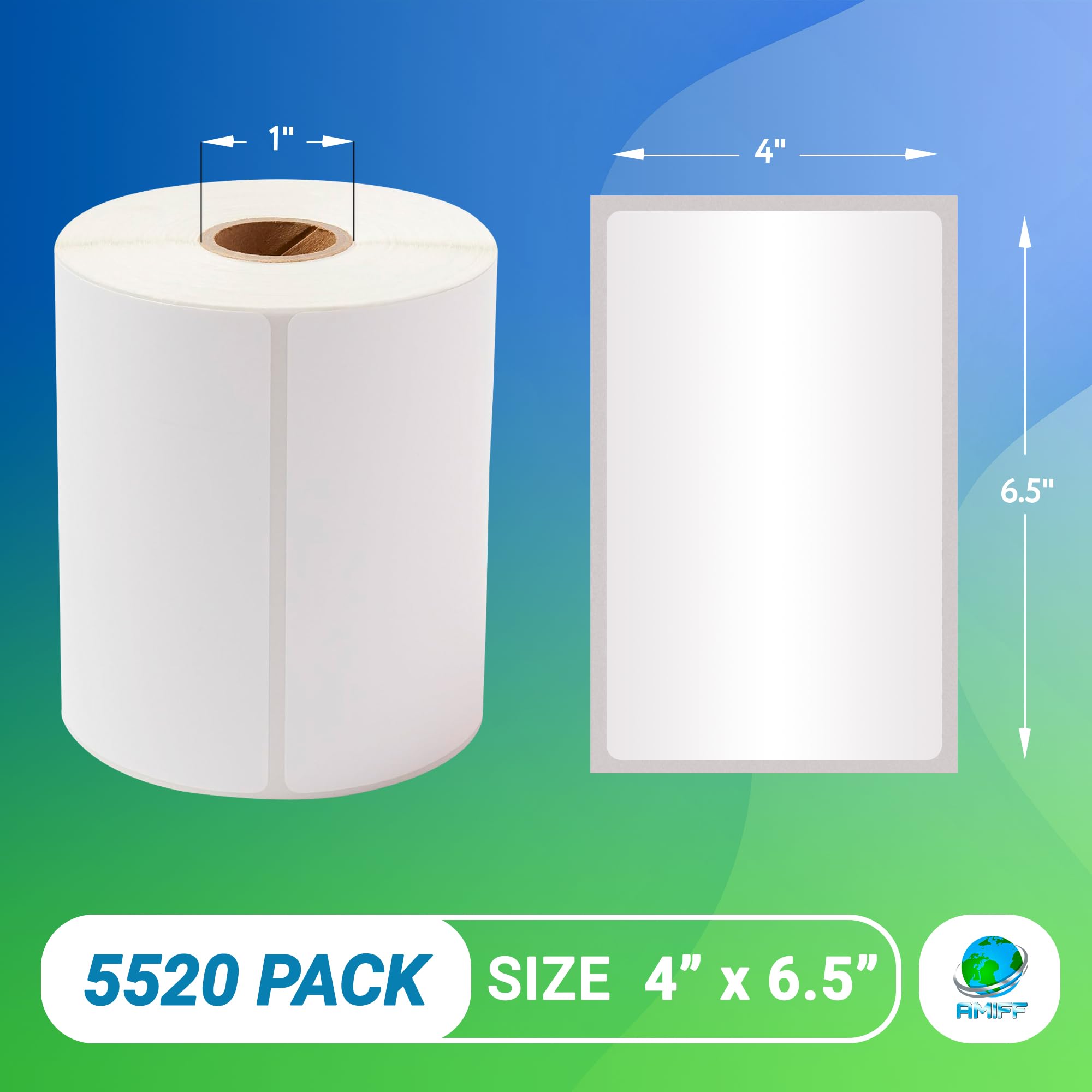 AMZ White Direct Thermal Label Paper, 4 x 6.5 Inches - 5520 Pack 1 Inch Core Thermal Shipping Labels Rolls - Self-Adhesive Thermal Paper for Shipping & Barcoding - Perfect for E-commerce, Logistics & Inventory Management