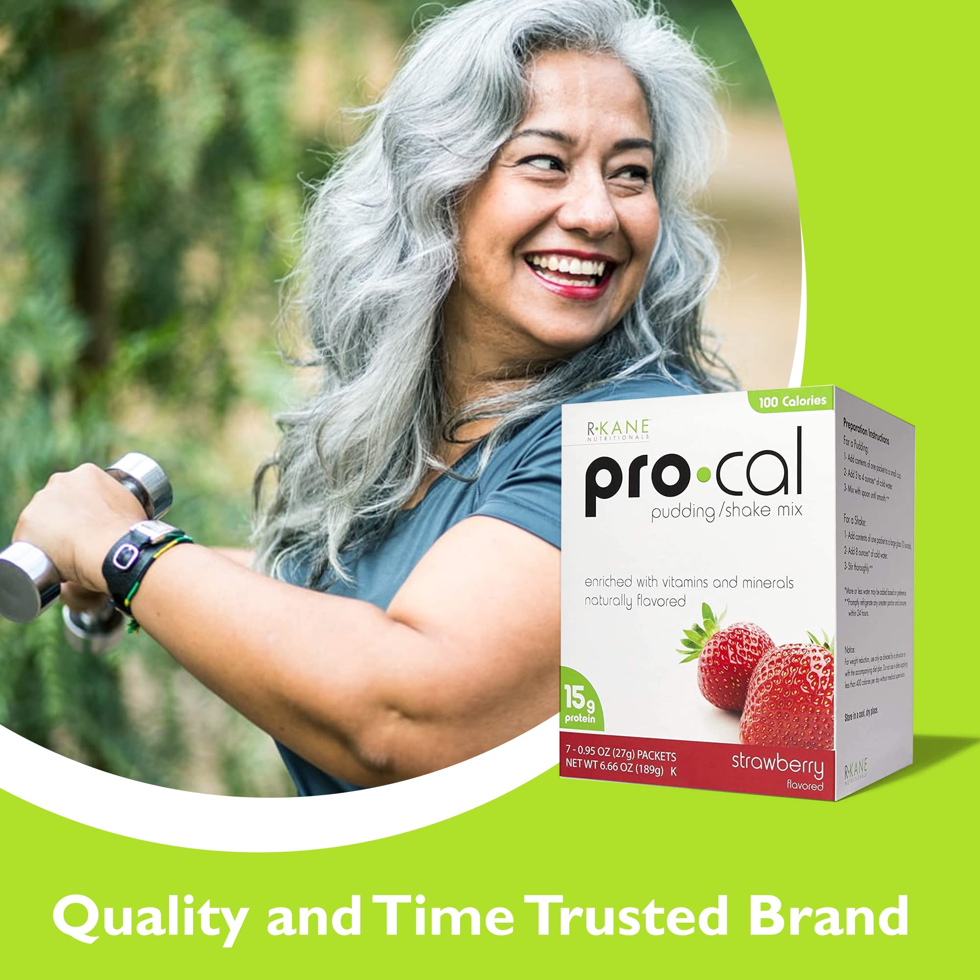 Pro-Cal Low Calorie Protein Pudding & Shake Mix - Strawberry Flavored Meal Replacement with 15g Protein (7 Packets per Box) | Kosher Certified for Healthy Weight Management - Perfect for Post-Workout Recovery, Breakfast Boost or On-the-Go Nutrition