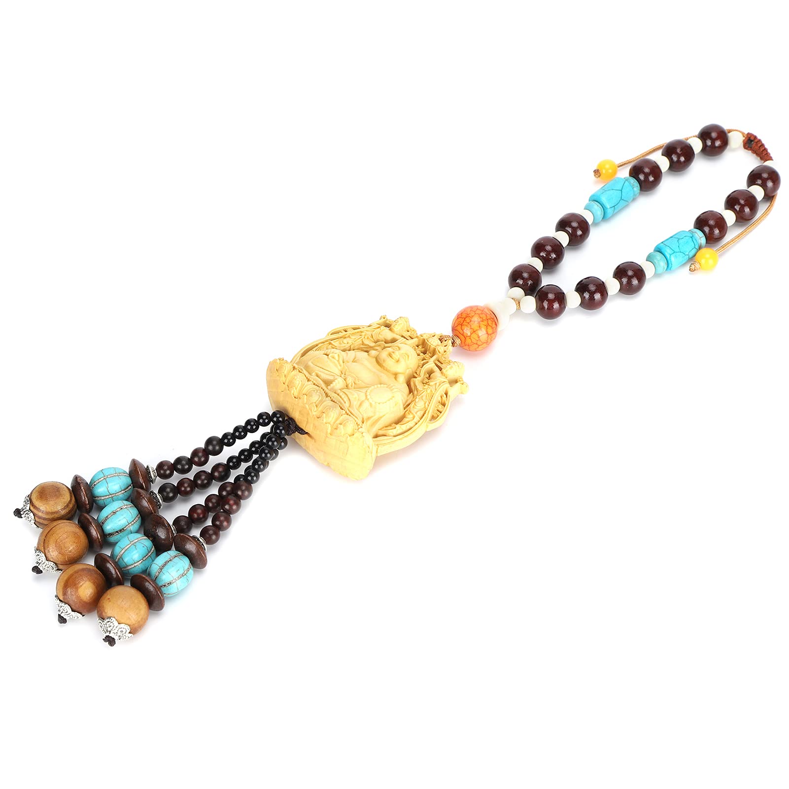 Homepatche Boxwood Buddha Pendant - Double Sided Thousand Handed Avalokitesvara & Maitreya Buddha Car Charm for Keychain & Interior Decor - Spiritual Protection & Safe Travel Blessing