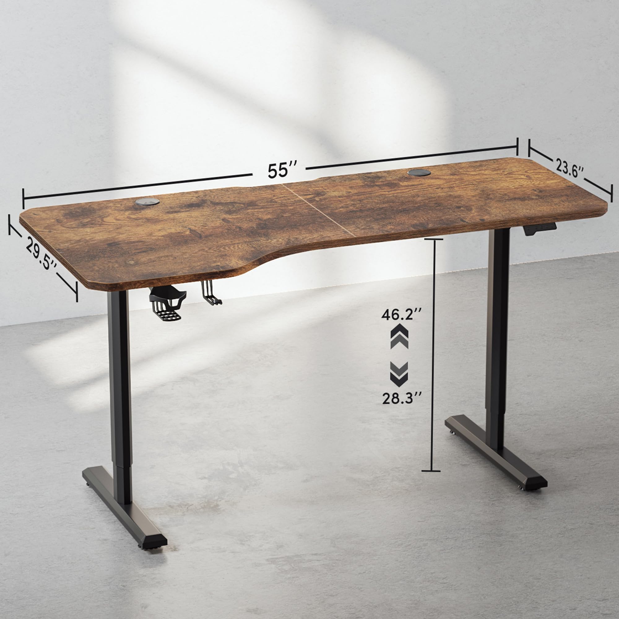 FEZIBO 63 x 24 Inches Electric Height Adjustable Standing Desk - Sit Stand Home Office Desk with Splice Board, Rustic Brown | Ergonomic Workstation for Home Office, Gaming & Study (Perfect for Remote Work & Small Spaces)