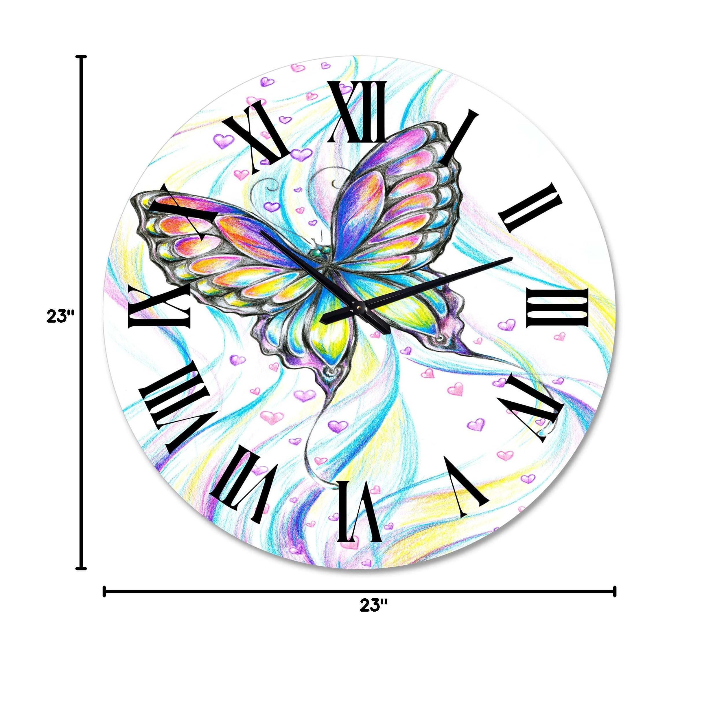 Iridescent Butterfly Wall Clock - Large Traditional Home Decor Clock for Living Room, Bedroom & Office | Silent Non-Ticking Decorative Wall Clock