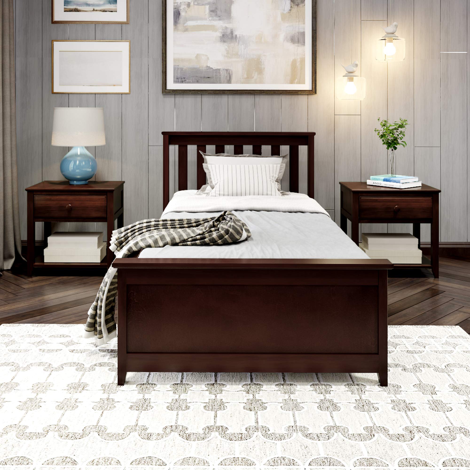 Solid Wood Twin Bed Frame with Headboard - Plank+Beam Platform Bed in Espresso Finish | Perfect for Kids Rooms, Guest Bedrooms & Small Spaces