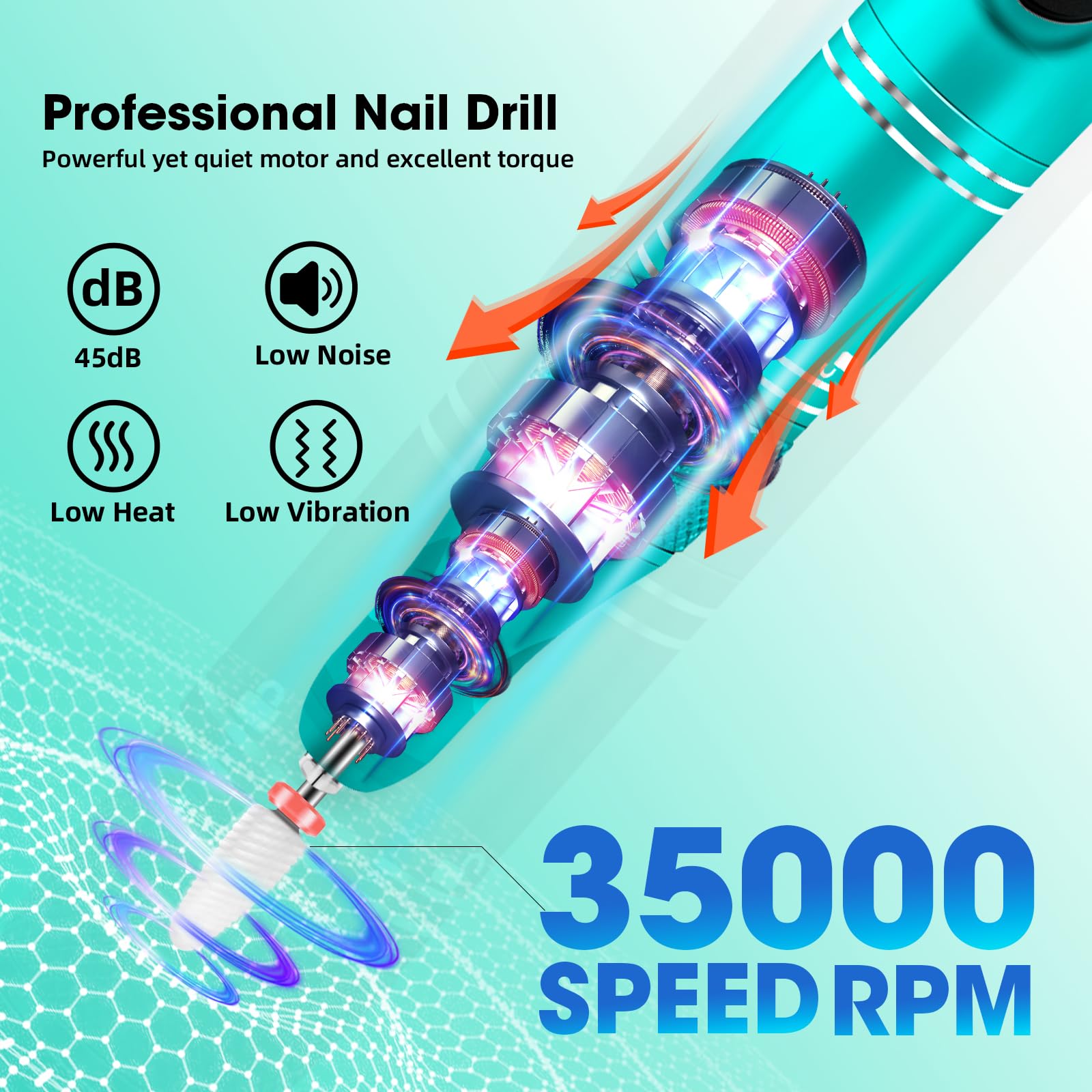 Professional Cordless Nail Drill Kit 35000RPM - Rechargeable Electric Nail File for Acrylic & Gel Nails - Manicure Pedicure Polishing & Remover - Perfect for Salon & Home Nail Care