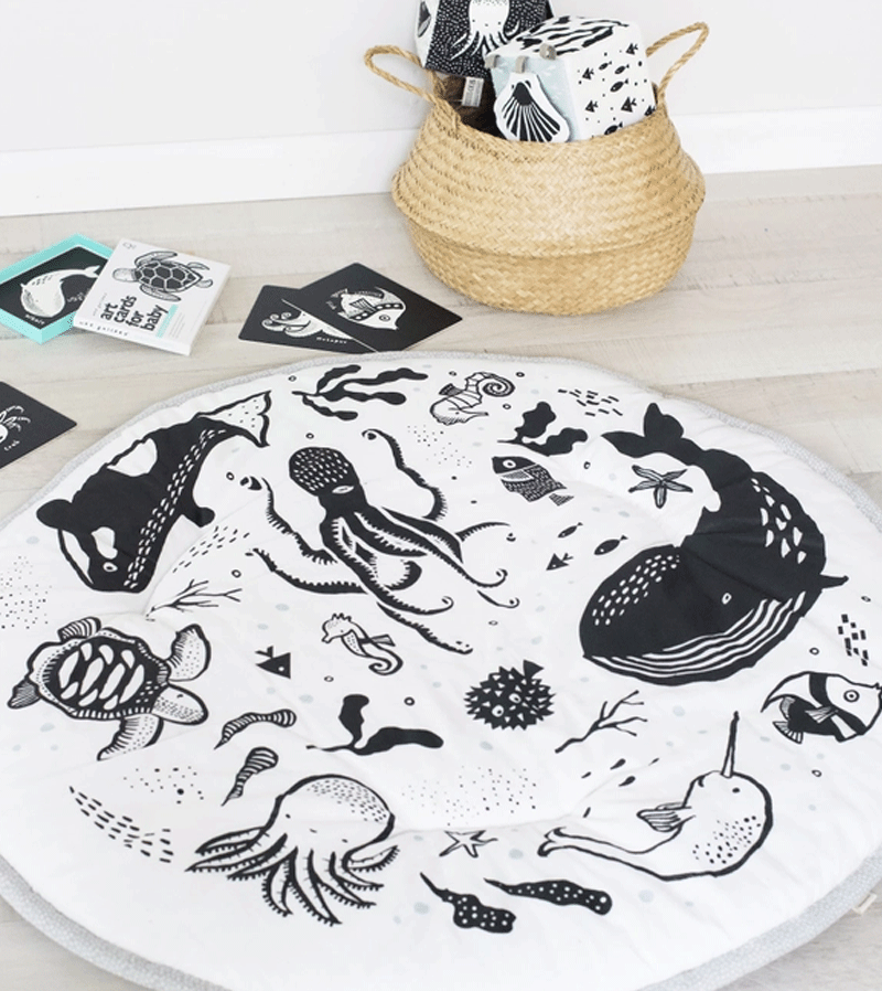 Organic Ocean Quilted Playmat by Wee Gallery - Non-Toxic Baby Activity Mat for Tummy Time, Crawling & Sensory Play - Perfect Nursery Floor Mat for Infants & Toddlers