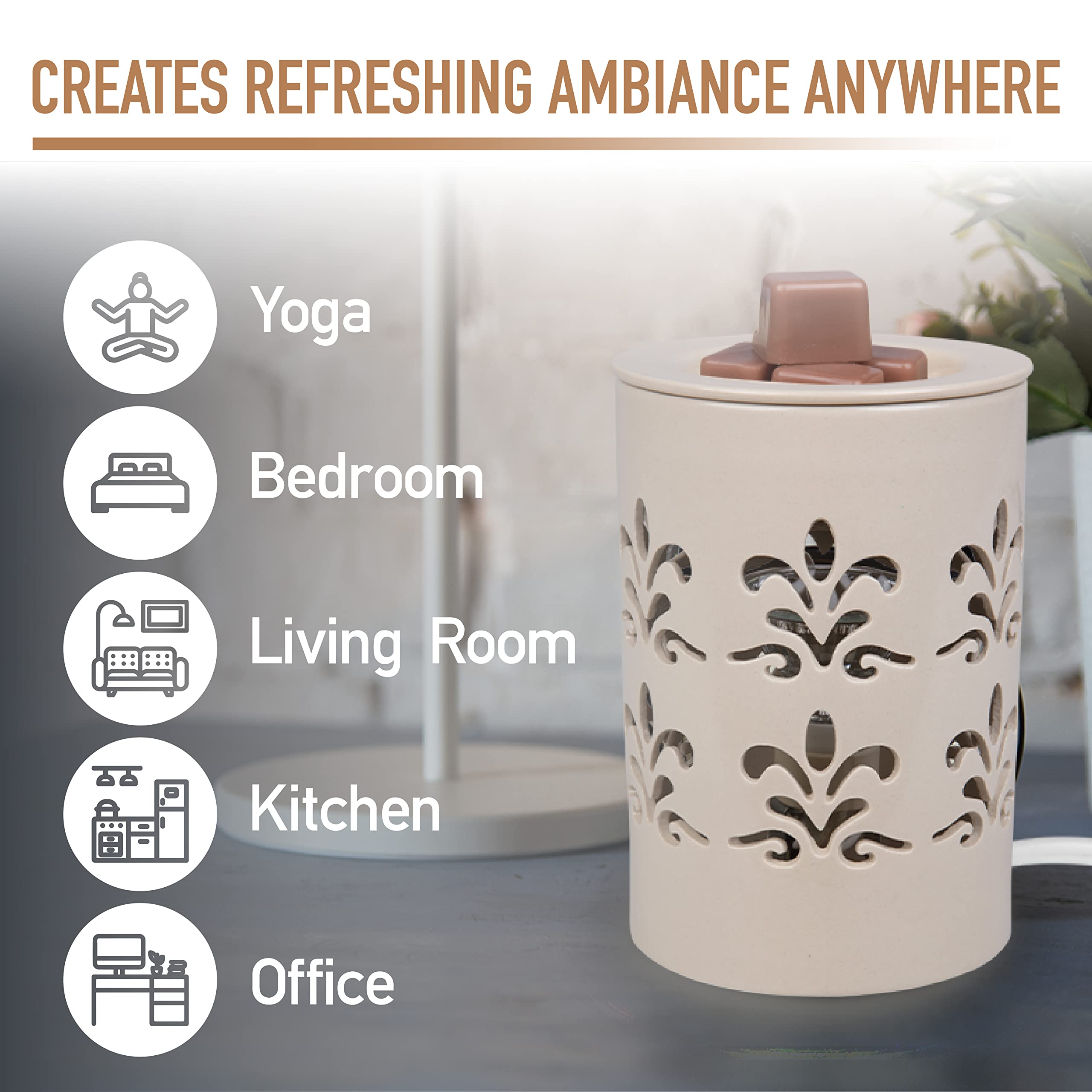 D'Eco Electric Wax Melt Warmer - Plug-in Scented Tart & Candle Warmer with 6 Cinnamon Wax Cubes | Halogen Bulb for Home Fragrance | Perfect for Living Room, Bedroom, Office & Gifts (Housewarming, Wedding)
