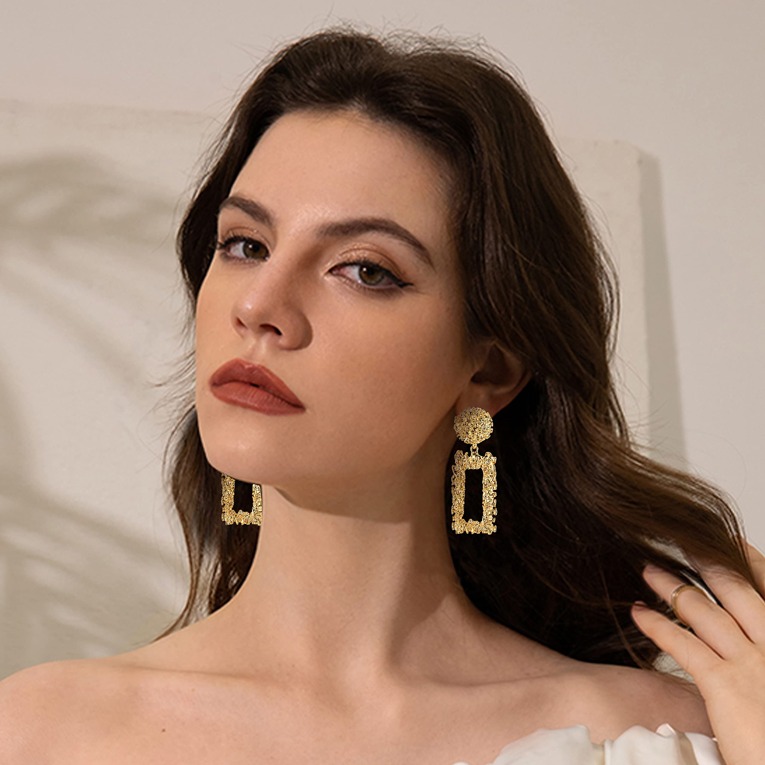 HAIAISO 9 Pairs Clip On Drop Earrings for Women - Lightweight Rattan Resin Acrylic Tassel Dangle Earrings - Non Piercing Geometric Hoop Statement Earrings - Perfect for Parties, Weddings & Everyday Wear