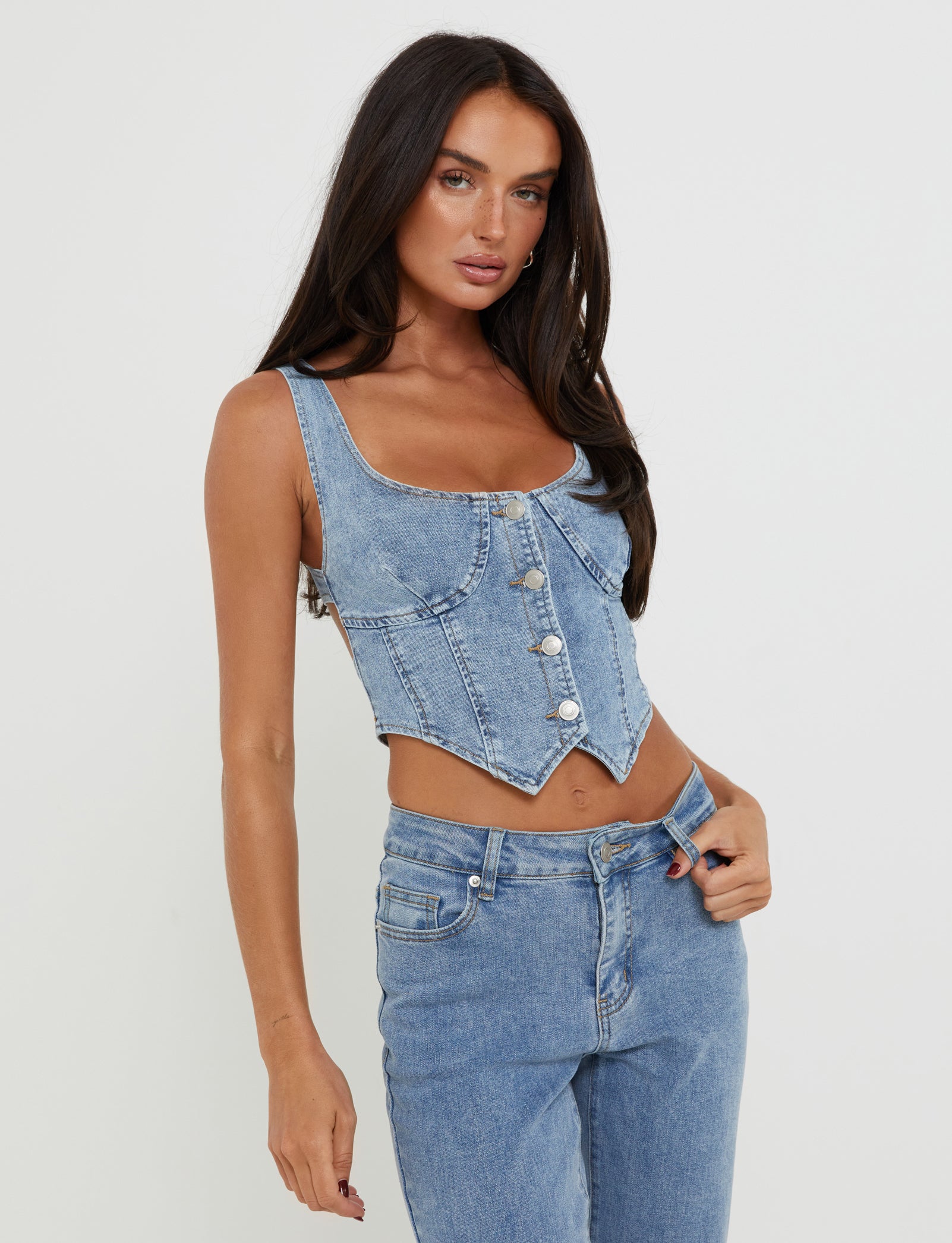 TATYANA TOP Blue Light Wash Denim Shirt - Stylish Casual Women's Blouse for Everyday Wear & Outfits