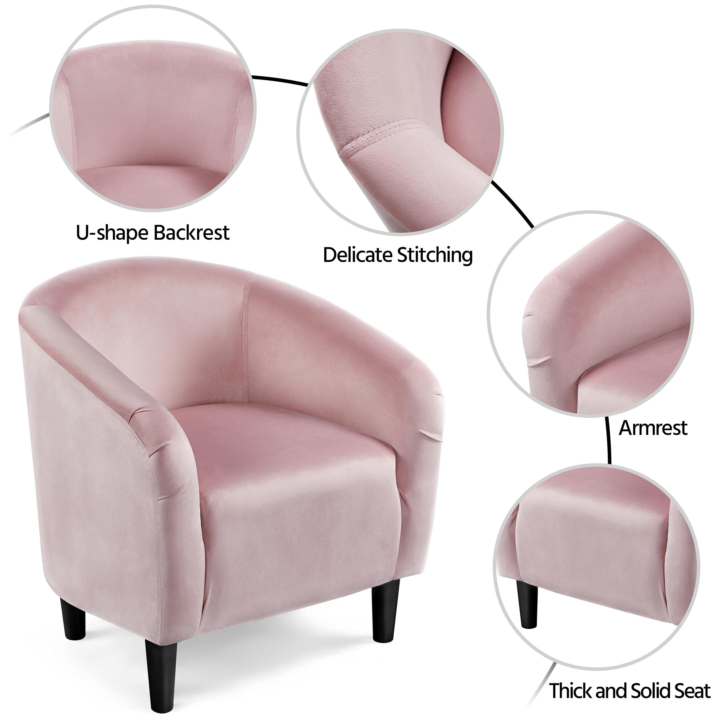 Yaheetech Modern Barrel Chair - Soft & Cozy Vanity Chair with Sturdy Metal Legs & Padded Seat for Living Room, Bedroom, Makeup Room (Pink) | Perfect for Reading Nook, Dressing Table & Home Office Accent Chair