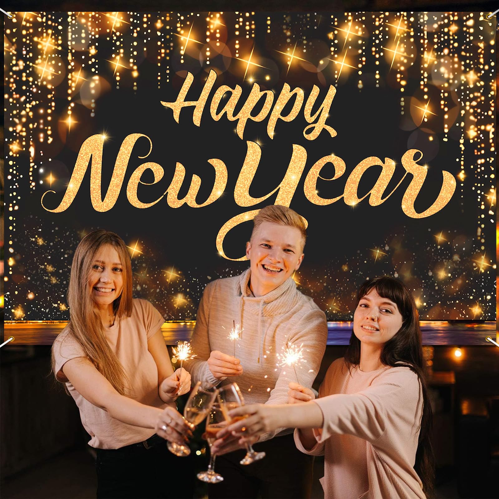 2025 New Year's Eve Party Decorations - Happy New Year Banner Backdrop, NYE Photography Supplies, Outdoor & Indoor Door Decor for Celebrations, Countdown Parties & Social Media Backgrounds