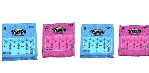 Easter Candy Peeps Yellow Marshmallow Bunnies - 4 Packs of 8 (Pink & Blue) - Perfect for Easter Baskets, Party Favors & Holiday Treats