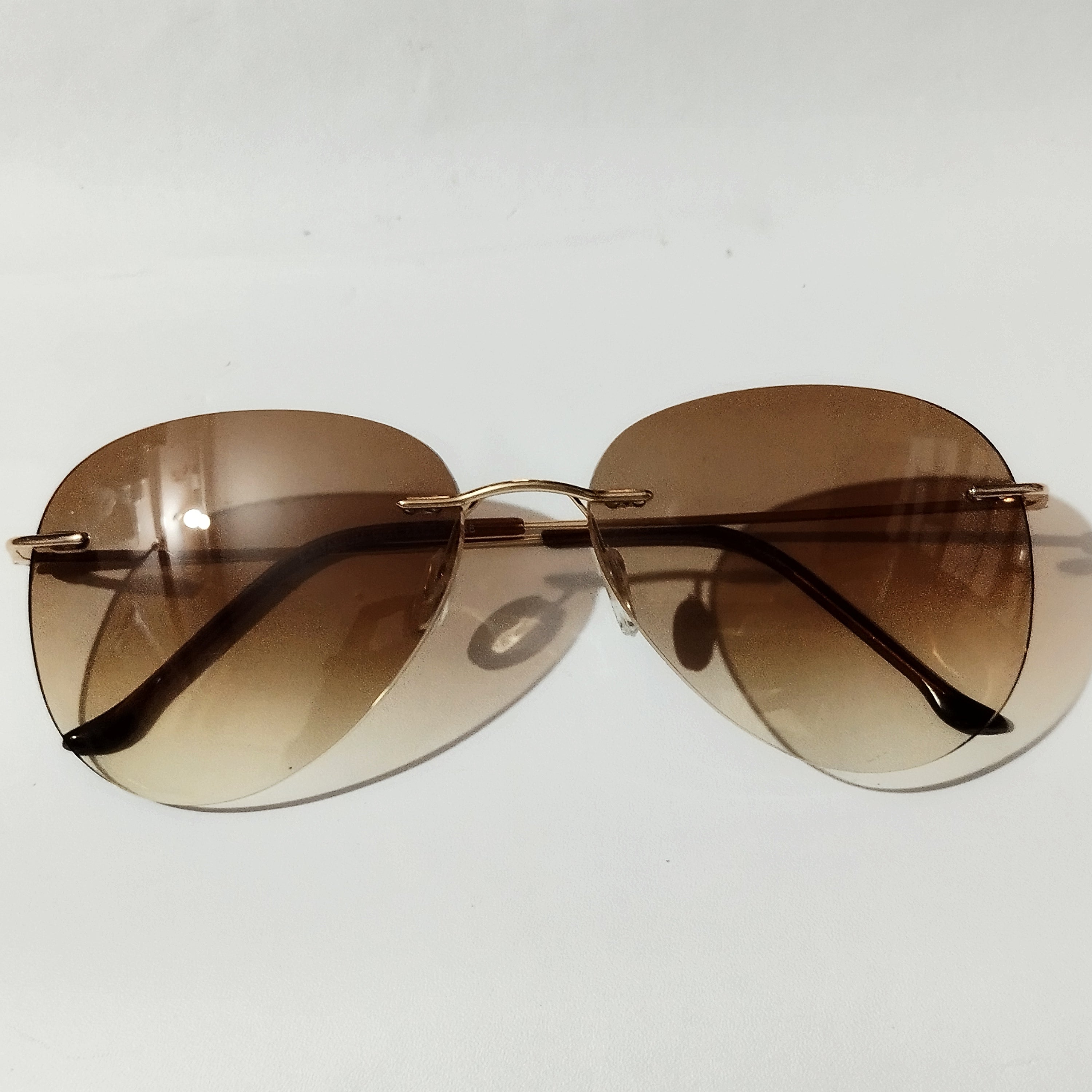 Stylish Rimless Brown Gradient Sunglasses for Men & Women - UV Protection Polarized Lenses - Perfect for Driving, Beach & Outdoor Activities