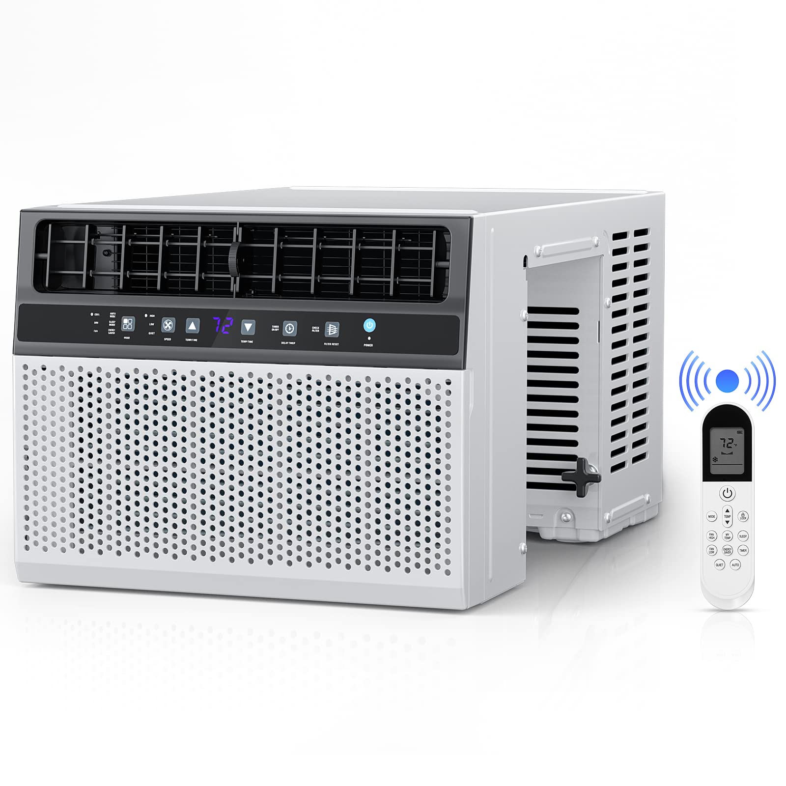 12000 BTU Window Air Conditioner - Joy Pebble AC Unit Cools Rooms Up to 550 Sq.Ft with 3 Fan Speeds, Dehumidifier, 24H Timer & ECO Mode - Perfect for Bedrooms, Living Rooms and Home Offices
