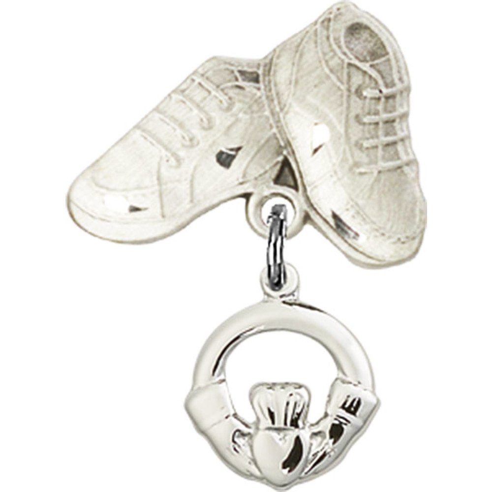 Sterling Silver Baby Badge with Claddagh Charm & Baby Boots Pin - 1 X 5/8 Inches - Perfect for Christenings, Baby Showers & Keepsake Gifts