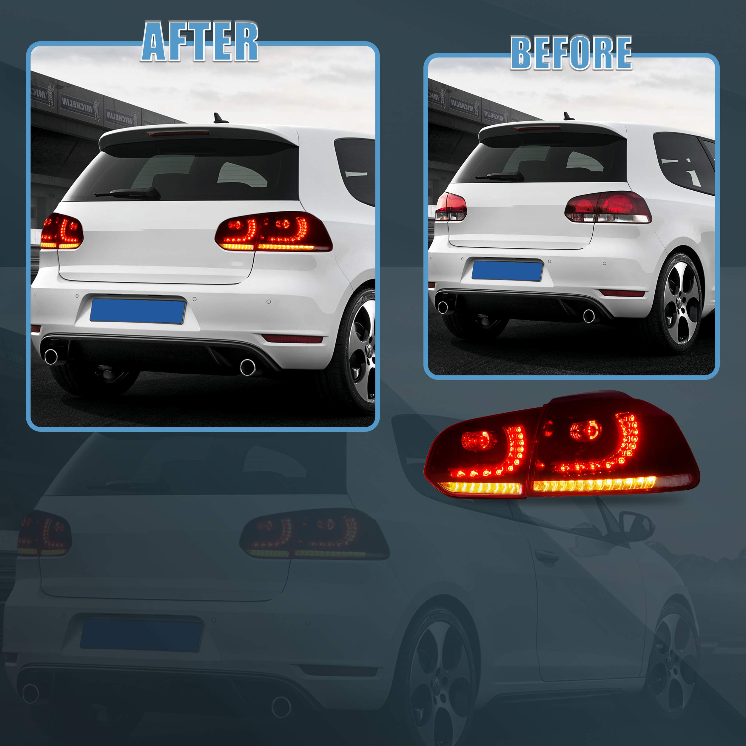 VLAND LED Tail Lights for 2010-2014 Volkswagen Golf 6th Generation - Red & White Sequential Turn Signals | Premium Replacement for Enhanced Visibility & Style | Perfect for Night Driving & Car Customization