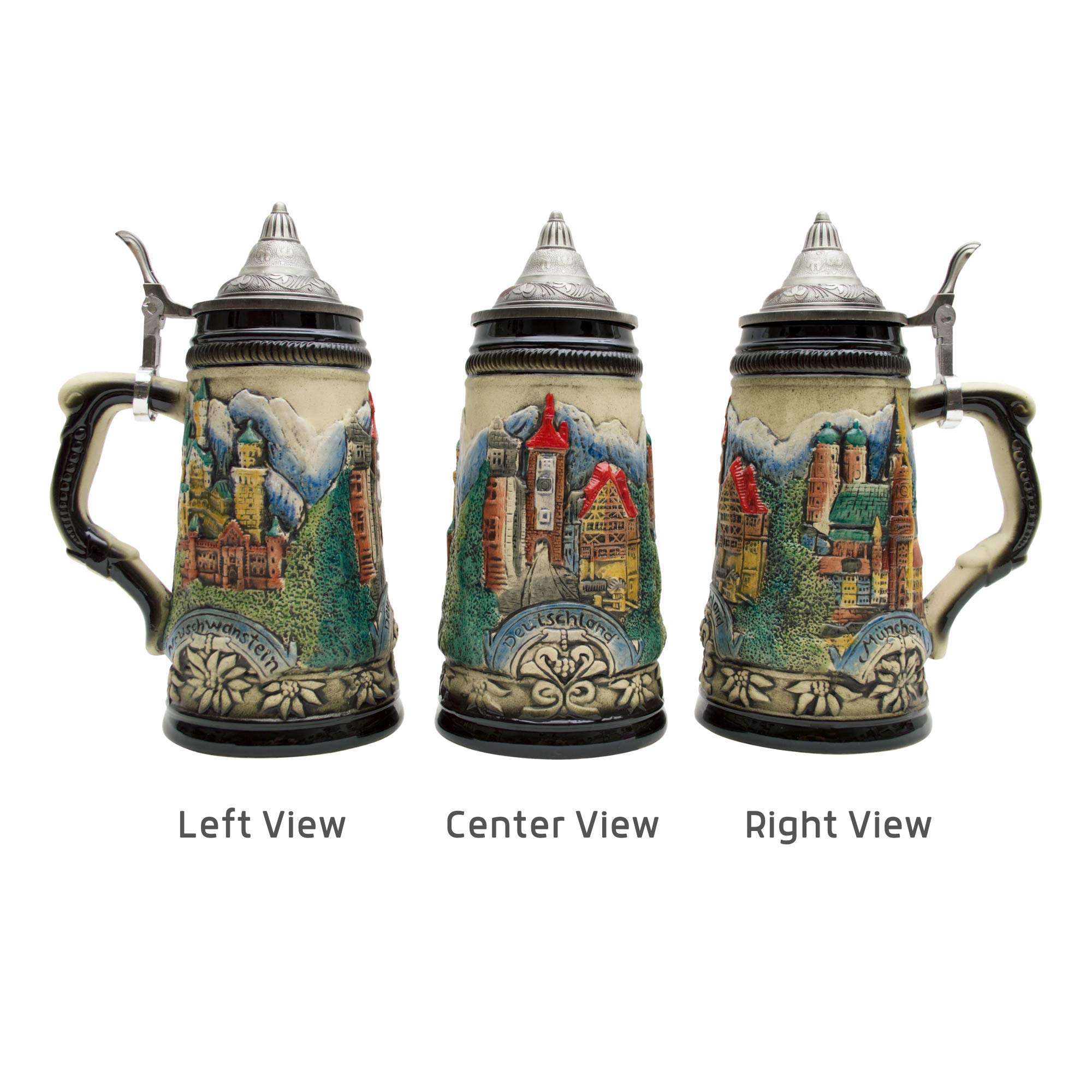 Authentic German Beer Stein 0.90 Liter - OktoberfestHaus Tankard with Alps Mountain Village & Castle Design, Lid Included | Perfect Gift for Beer Lovers, Oktoberfest Parties & Home Bar Decor | Durable Beer Mug for Men & Collectors