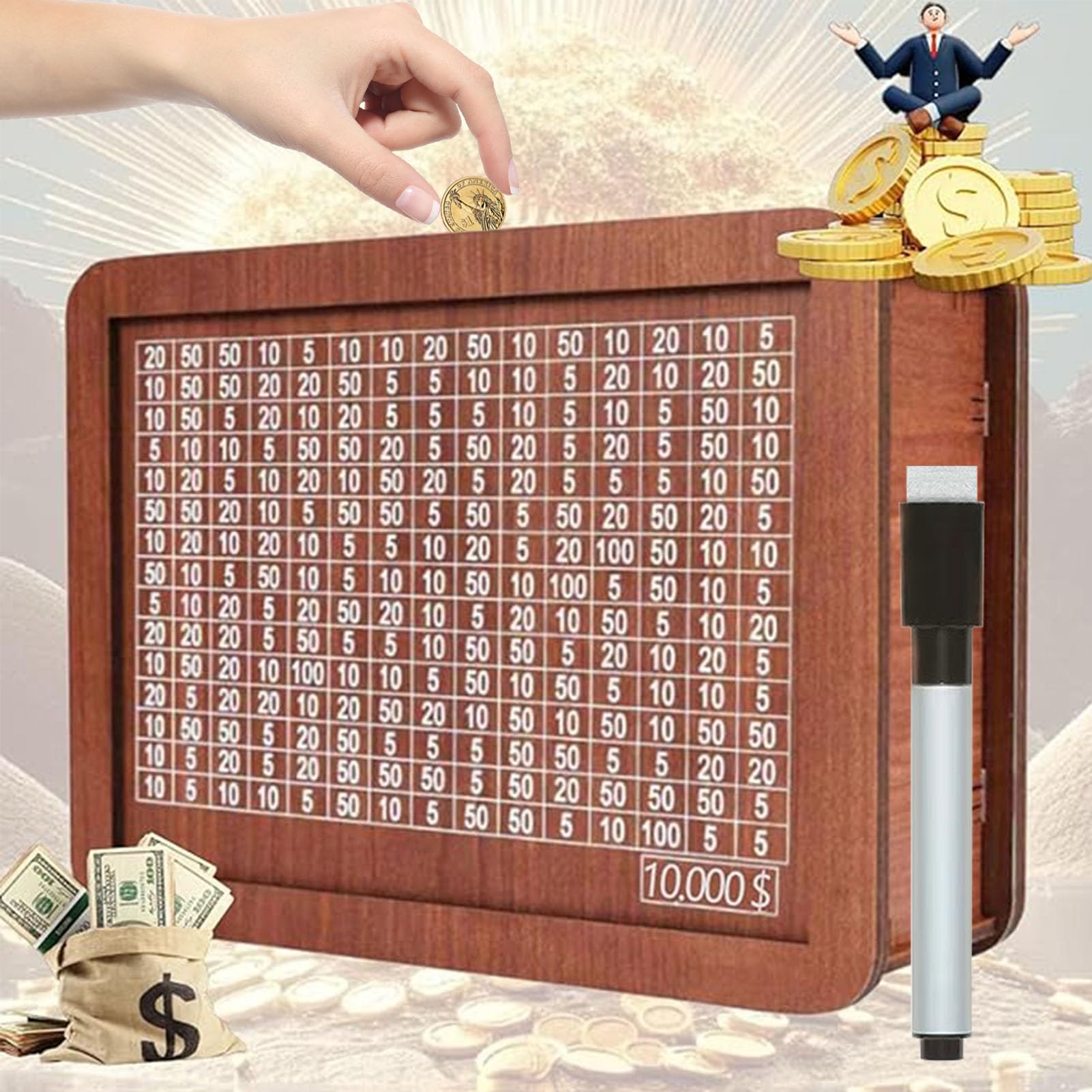 2025 New 10,000 Savings Challenge Box - Wooden Cash Vault with Digital Counter & Numbered Targets | Money Saving Box for Cash Stash, Budgeting & Financial Goals | Perfect for Home Savings, Gift Ideas & Personal Finance Tracking