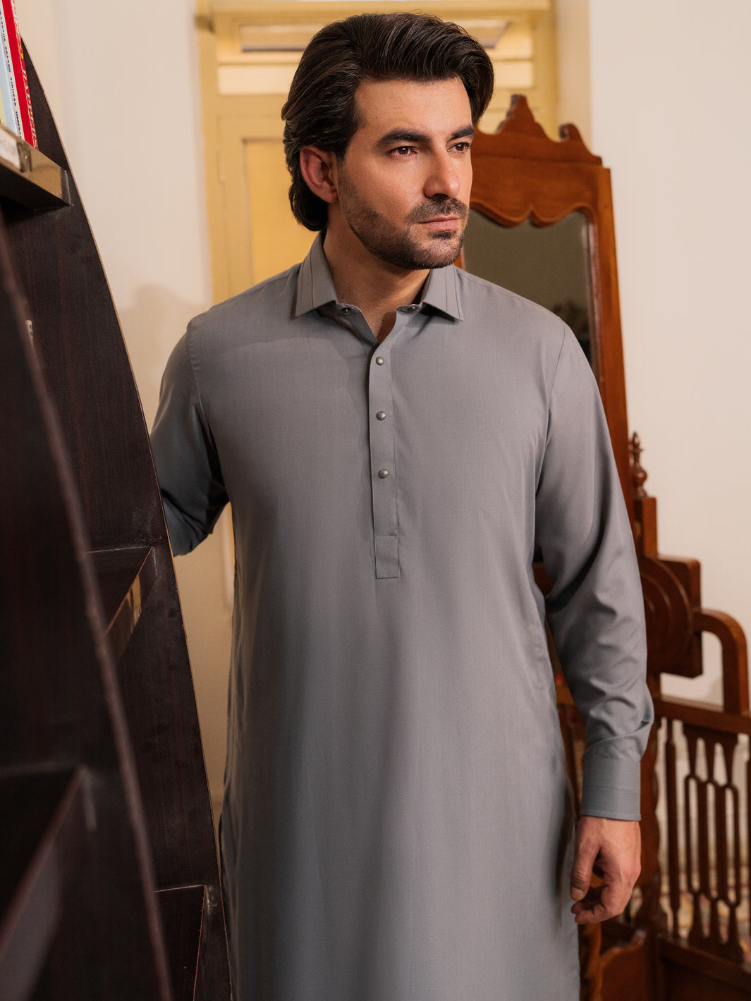 Premium Blended Grey Shalwar Kameez for Men & Women - Traditional Pakistani Suit with Almirah - Perfect for Weddings, Festivals & Cultural Events