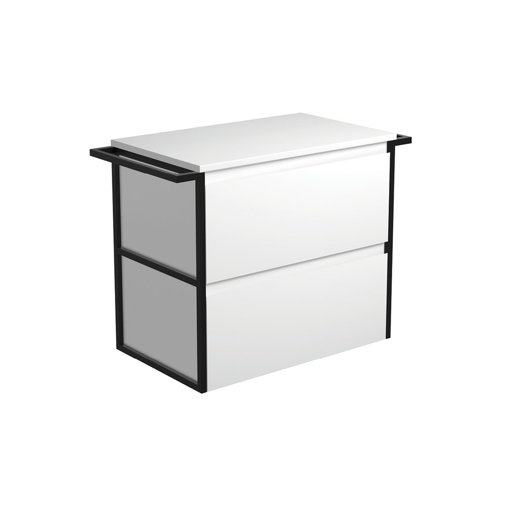 Fienza 75BWT Amato 900 Wall Mounted Bathroom Cabinet with Matte Black Towel Rails - Satin White Finish - Modern Vanity Storage for Bathroom, Spa & Powder Room Organization