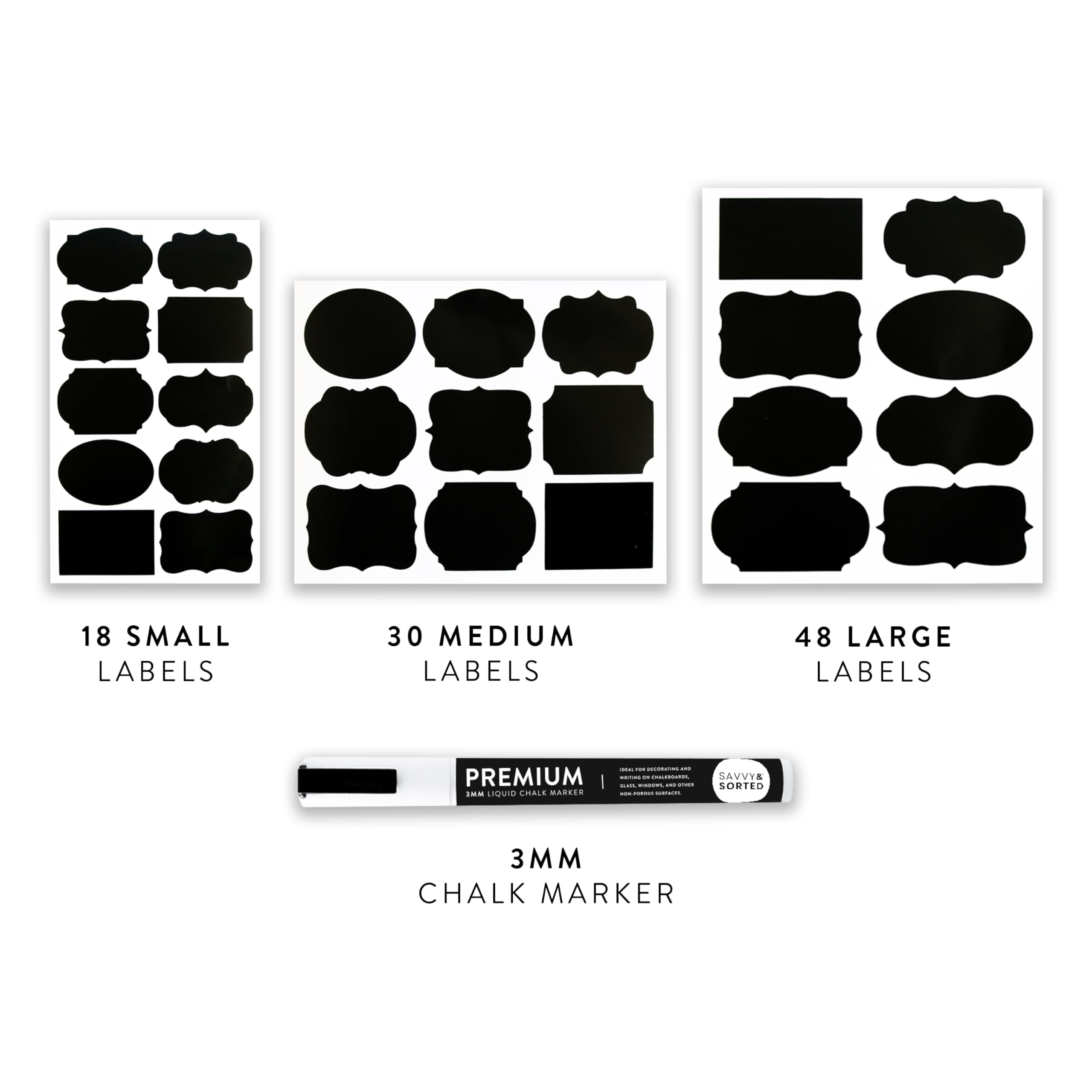 96 Pack Chalkboard Labels for Storage Bins & Jars - Removable Chalkboard Stickers with Chalk Marker - Organize Containers, Pantry, Spice Jars & Glass Bottles - Perfect for Home, Office & Classroom Organization