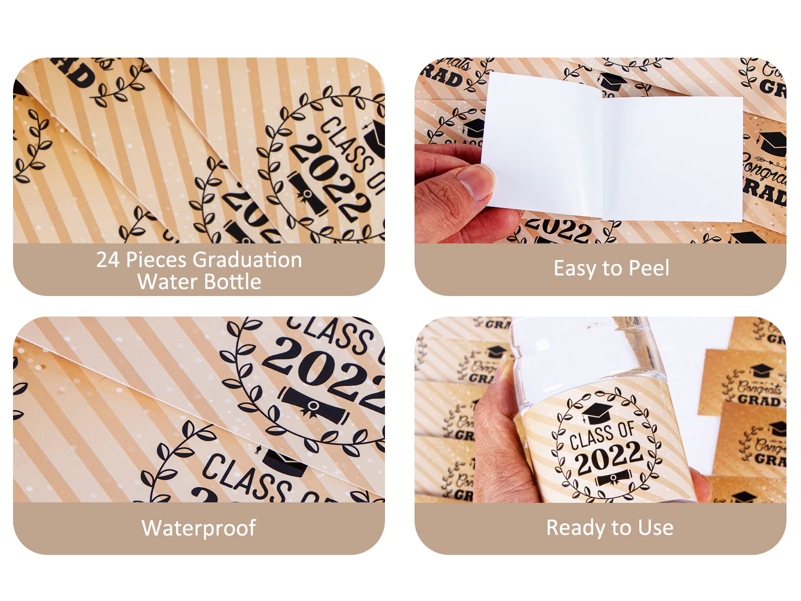 2022 Graduation Party Water Bottle Labels - 24pcs Waterproof Stickers for High School Graduation Favors, Class of 2022 Bottle Wrappers & Decals | Perfect for Graduation Party Decorations, Senior Celebrations & School Events