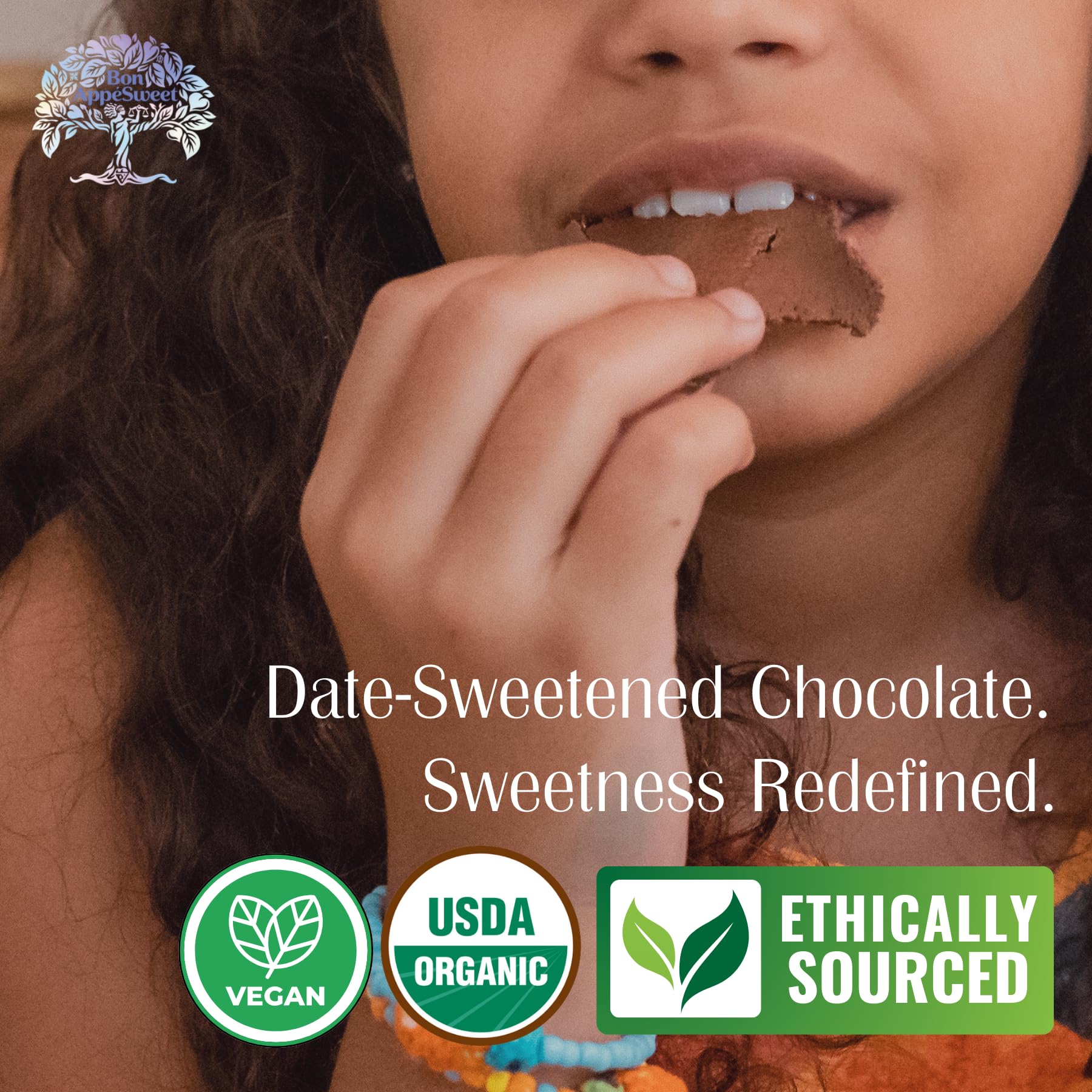 Bon Appesweet Date Sweetened Dark Chocolate Bar - 85% Cacao, Organic, Sugar Free, Vegan, Dairy Free (Pack of 5, 2.2oz) | Healthy Snack for Keto Diet, Weight Loss & Guilt-Free Dessert | Perfect for Gifts, Office Treats & After-Dinner Indulgence