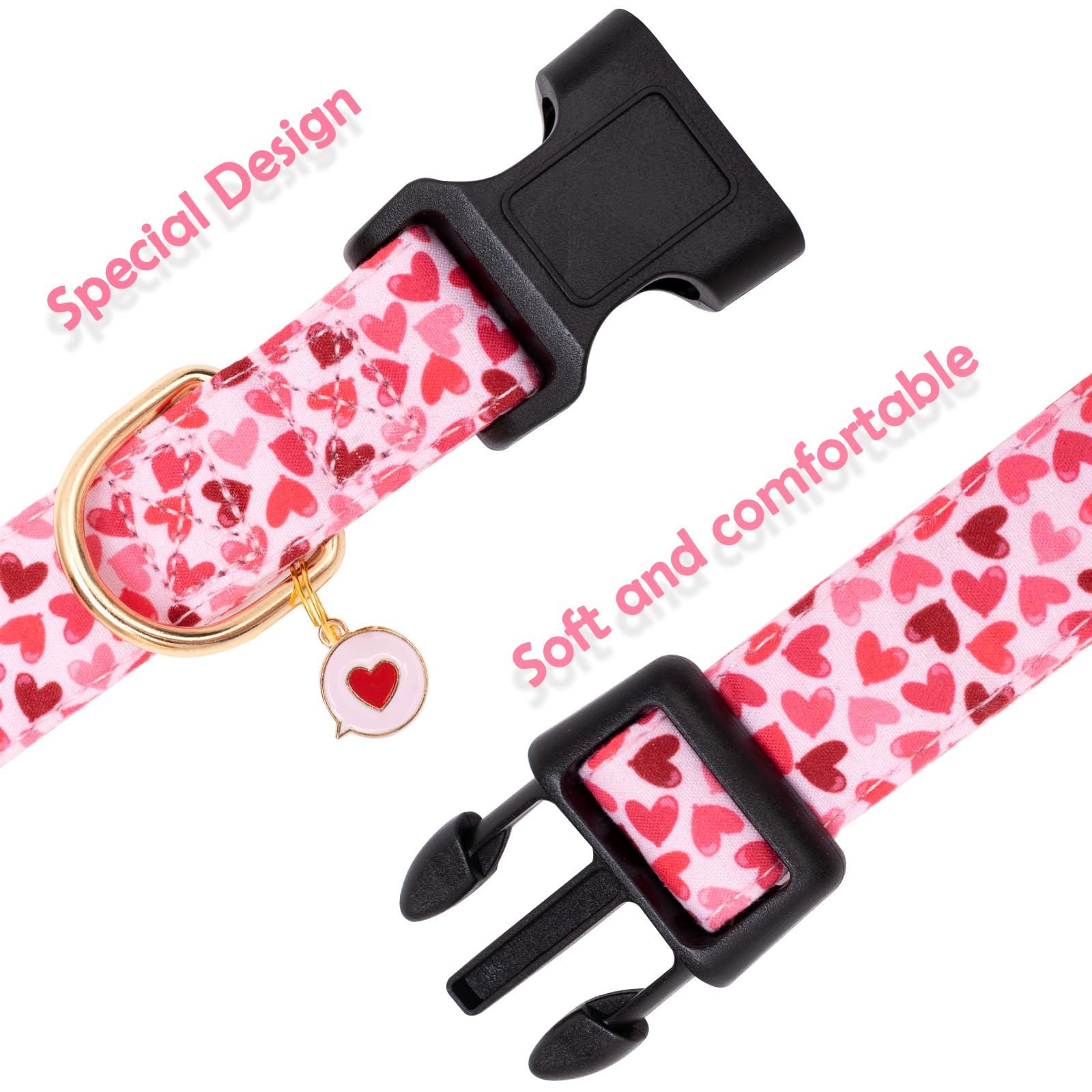 Valentine's Day Dog Collar - Cute Heart Print Adjustable Cotton Collar for Small Medium Large Dogs - Pink Pet Collar for Girl & Boy Puppies - Perfect for Valentine's Gifts, Daily Walks & Photo Shoots