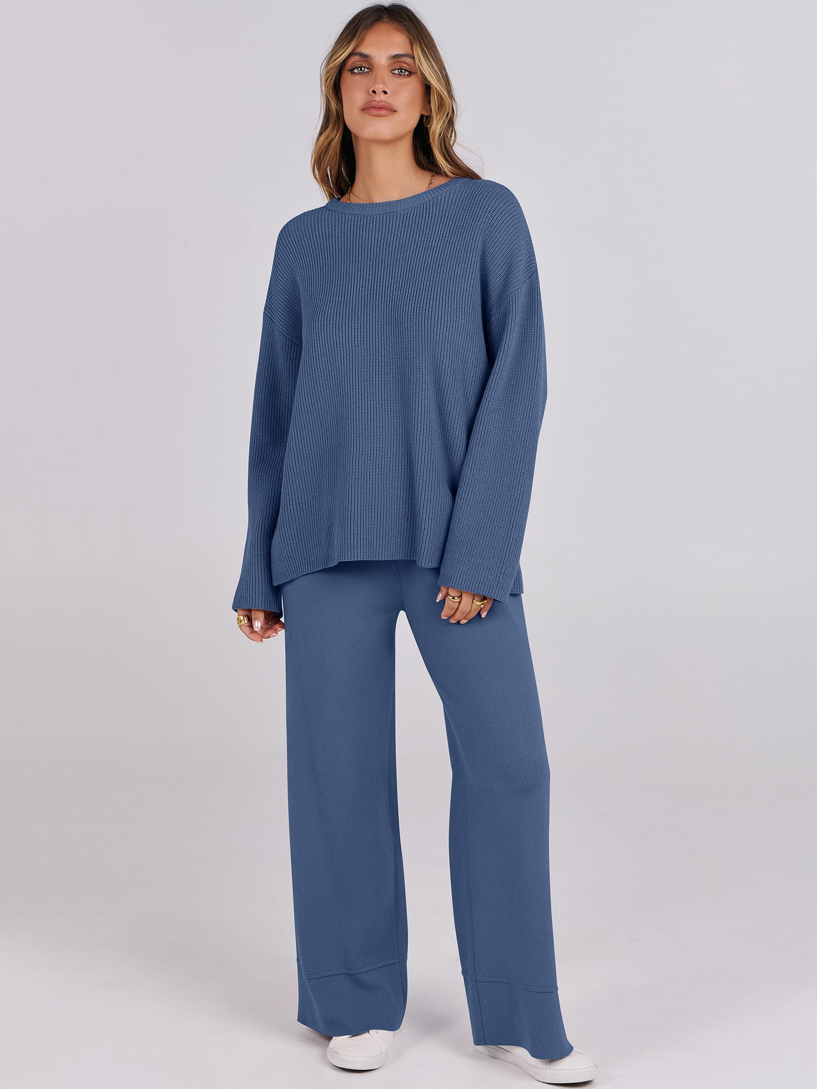ANRABESS Women's Two Piece Outfits - Cozy Sweater & Wide Leg Lounge Set | Casual Pullover Matching Sets for Fall 2024 | Perfect for Home, Office & Weekend Outings