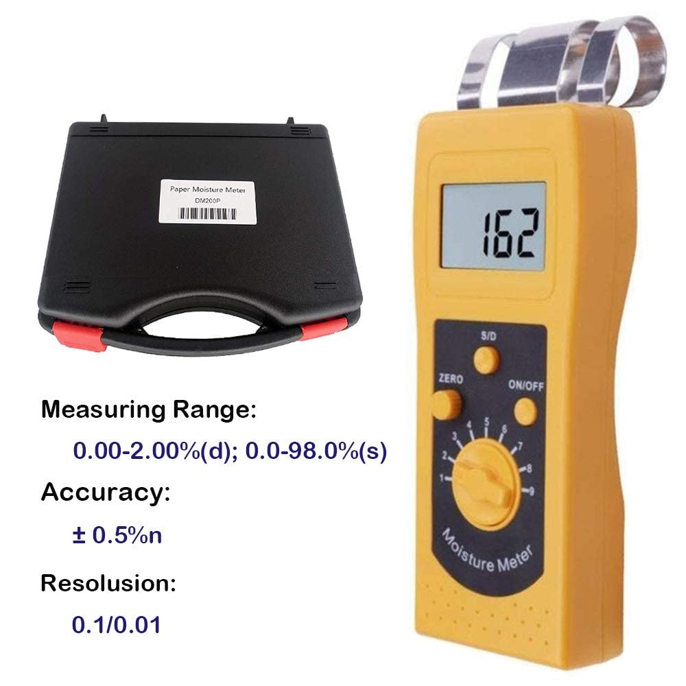 Professional Paper Moisture Meter Tester - Digital Moisture Content Analyzer for Paper, Wood & Building Materials (0.00-2.00% d / 0.0-98.0% s) - Perfect for Paper Mills, Printing Shops & Construction Sites