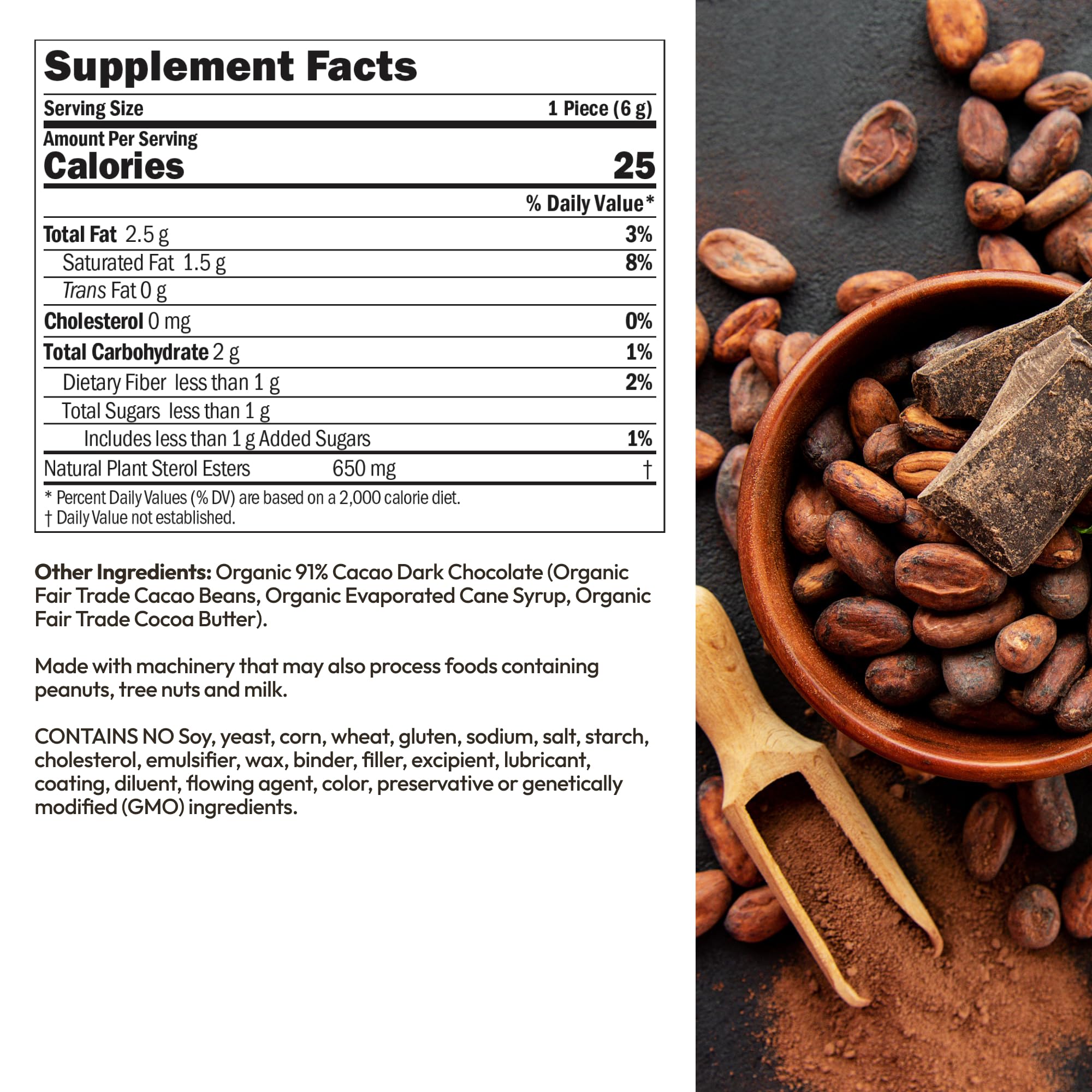 ANDREW LESSMAN ChocoNuvo 91% Cacao Extreme Dark Chocolate - 180 Organic Fair Trade Pieces with Plant Sterols for Healthy Cholesterol | Low Calorie (26kcal), Low Fat & Sugar | Perfect for Keto Diet, Healthy Snacking & Gift Giving