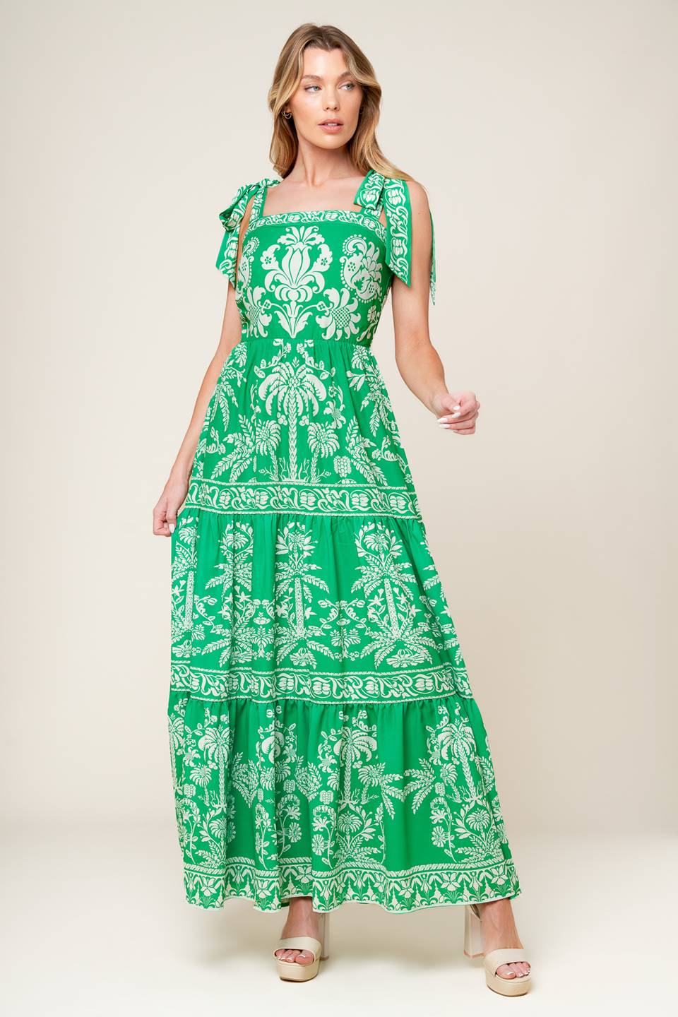 Fauna Maxi Dress in Green - Flowy Boho Summer Dress for Women, Perfect for Beach Vacations, Music Festivals & Casual Outings