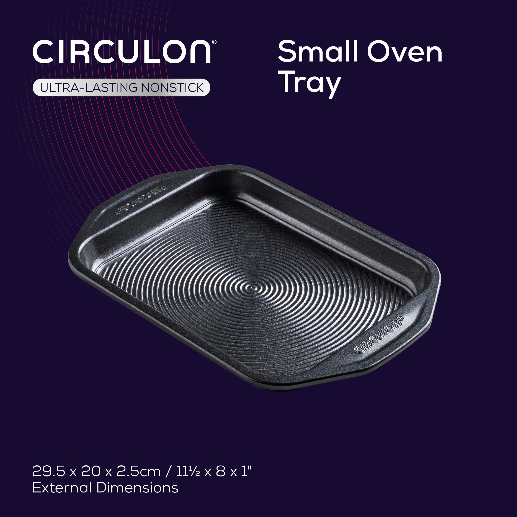 Circulon Ultimum Non-Stick Small Baking Tray - 29.2 x 19.8 x 2.5cm Carbon Steel Oven Pan | Freezer & Dishwasher Safe | Perfect for Cookies, Brownies & Sheet Cakes | Durable Bakeware for Home Baking (Black)