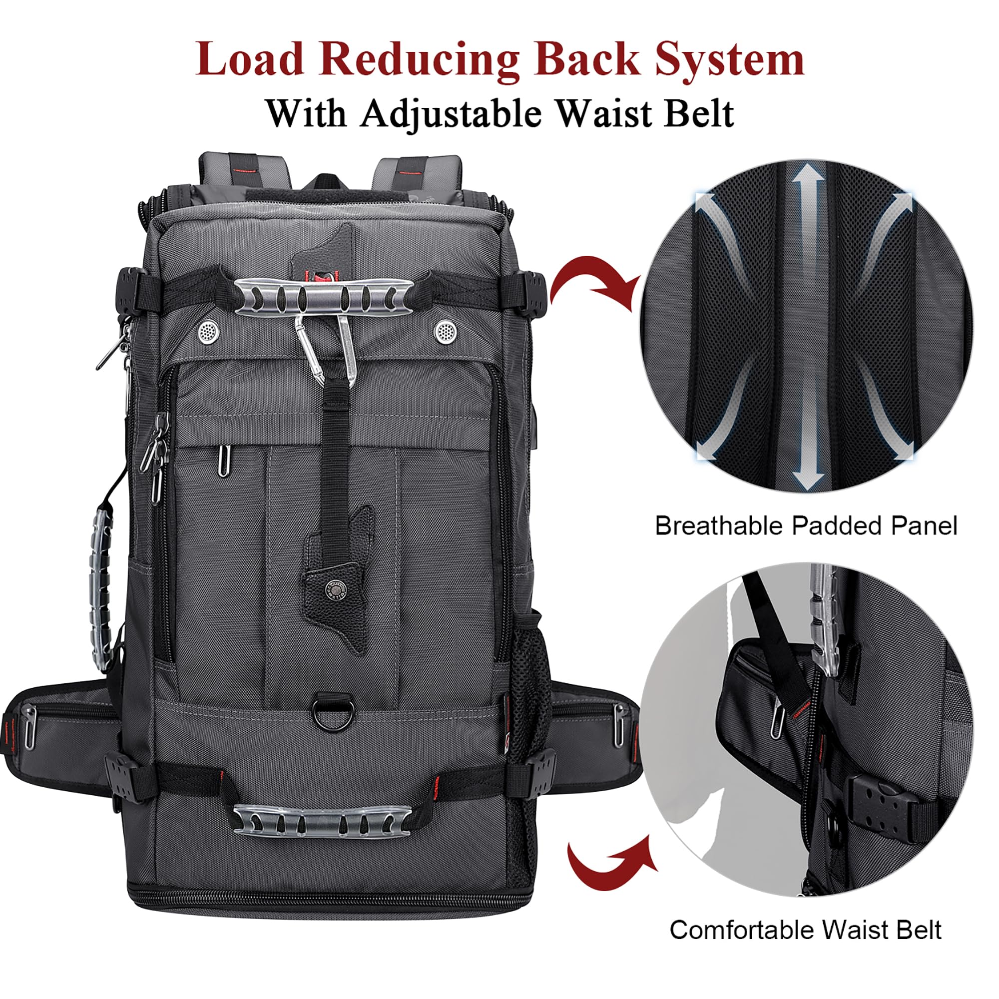 WITZMAN Convertible Travel Backpack for Men - Duffle Luggage Carry On Bag Fits 17 Inch Laptop - Airplane Approved - B681 Silvery Grey - Perfect for Business Trips & Weekend Getaways
