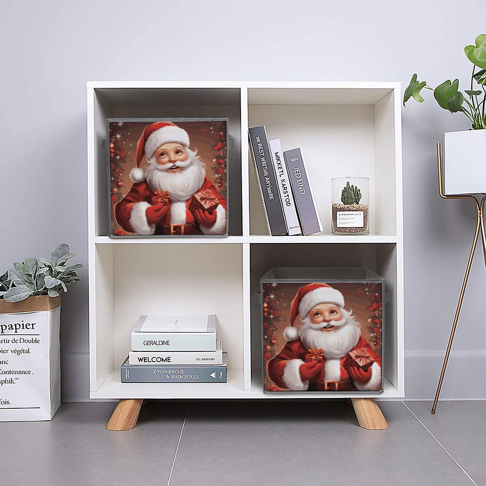 6-Piece Collapsible Christmas Storage Bins with Handles - Santa Claus Printed Foldable Storage Boxes for Holiday Organizing, Home Decor & Gift Giving - Perfect for Shelves, Closets & Party Supplies