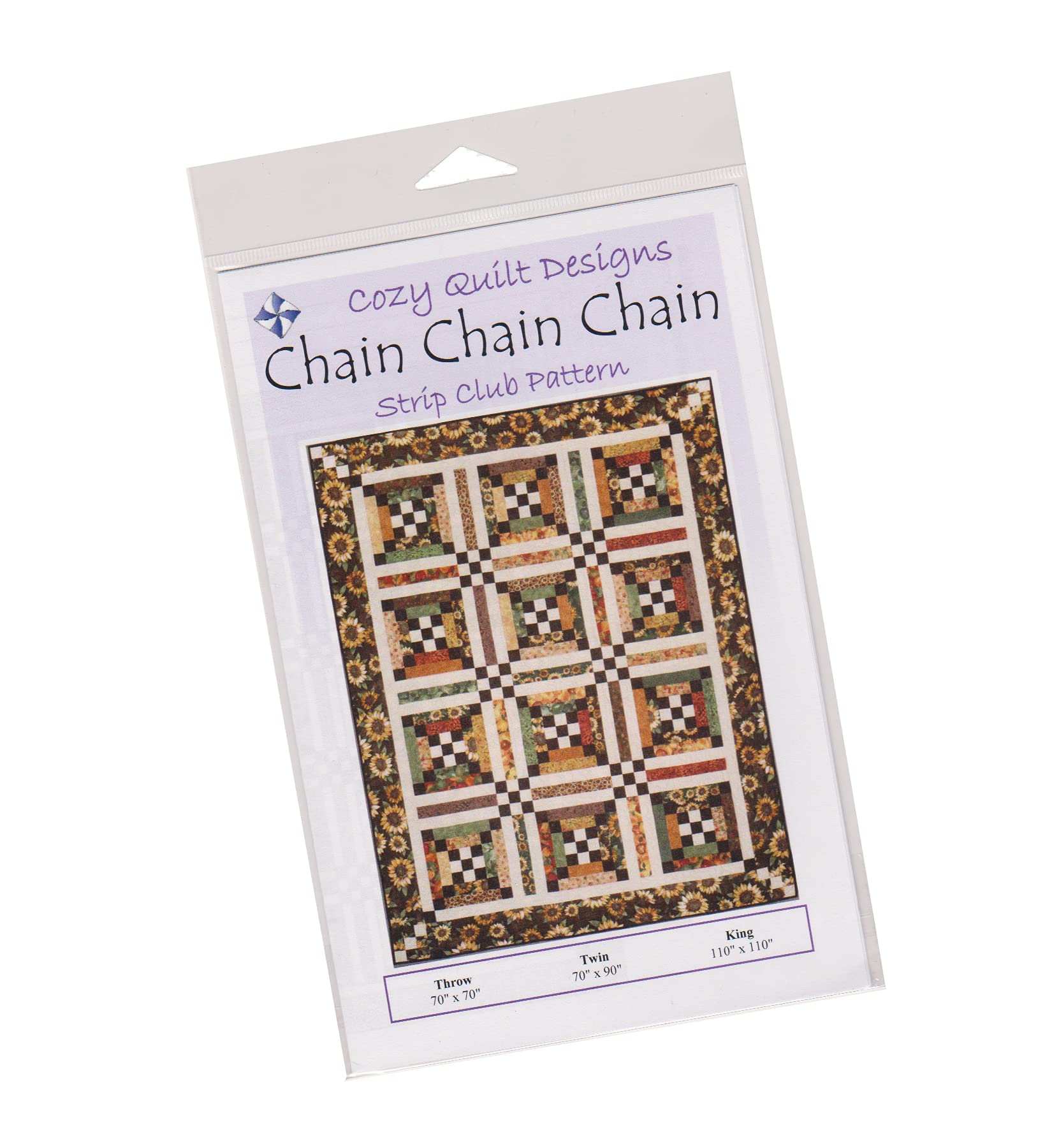 Cozy Quilt Designs 'Strip Club' Pattern - Chain Chain Chain Quilting Kit with Instructions for 3 Sizes (Baby, Throw & Queen) | Perfect for Home Decor, Gift Giving & Quilting Projects