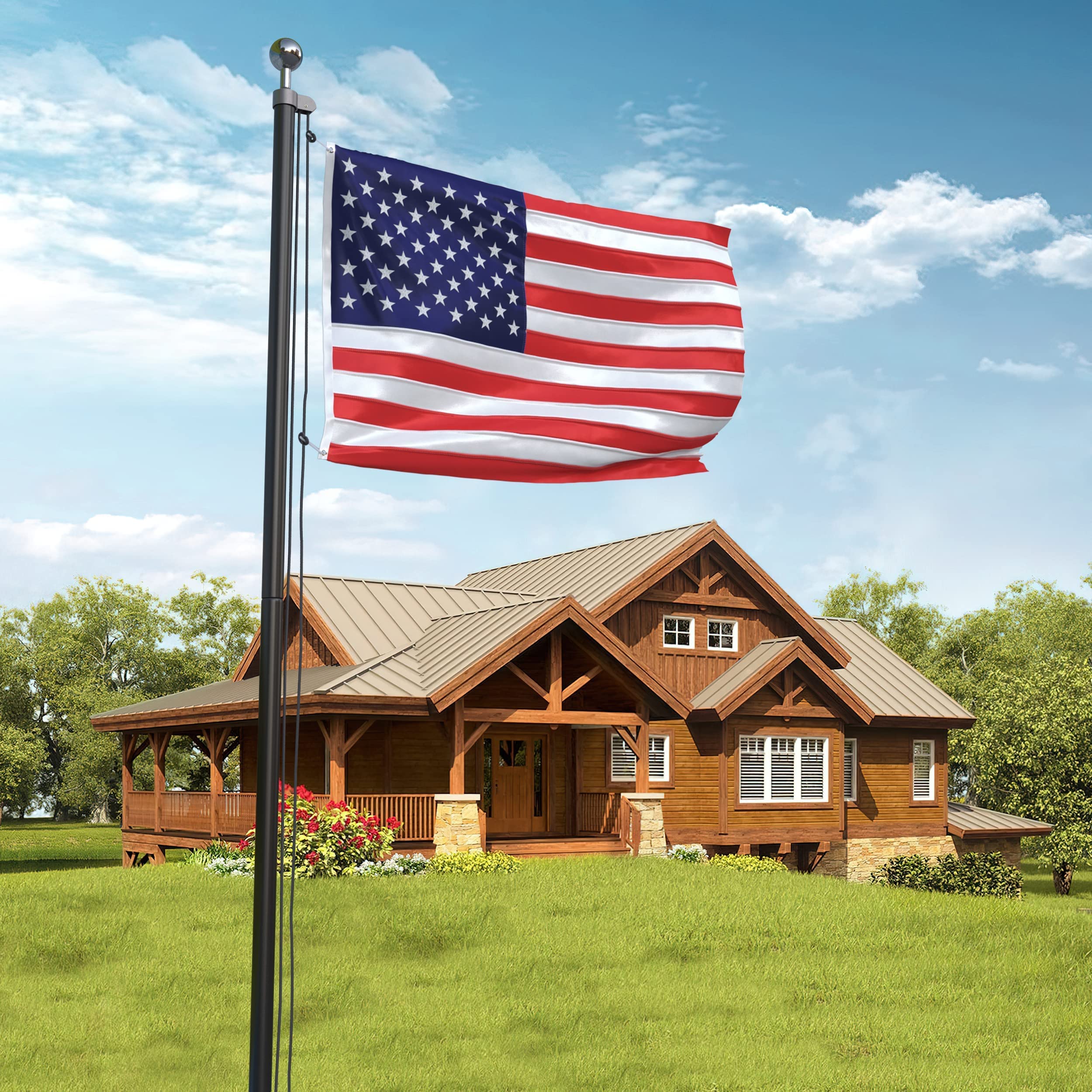 18FT Heavy Duty Flag Pole Kit for Outside – Durable US Steel Flag Poles for Outdoors, In-Ground Installation, All American Pole with 4x6 Embroidered Flag – Perfect for Residential, Commercial & Patriotic Displays – Made in USA by Rushmore