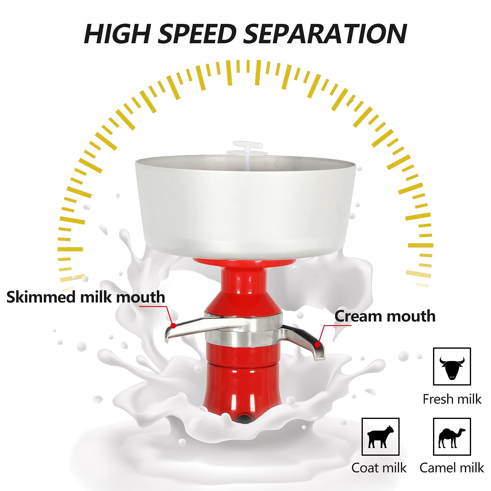 Electric Milk Cream Separator 100L/H - Stainless Steel Centrifugal Cream Separator for Goat & Cow Milk - 110V 100W - Turns Whole Milk into Cream & Skim Milk - Perfect for Home Dairy, Farm Use & Small Business Production