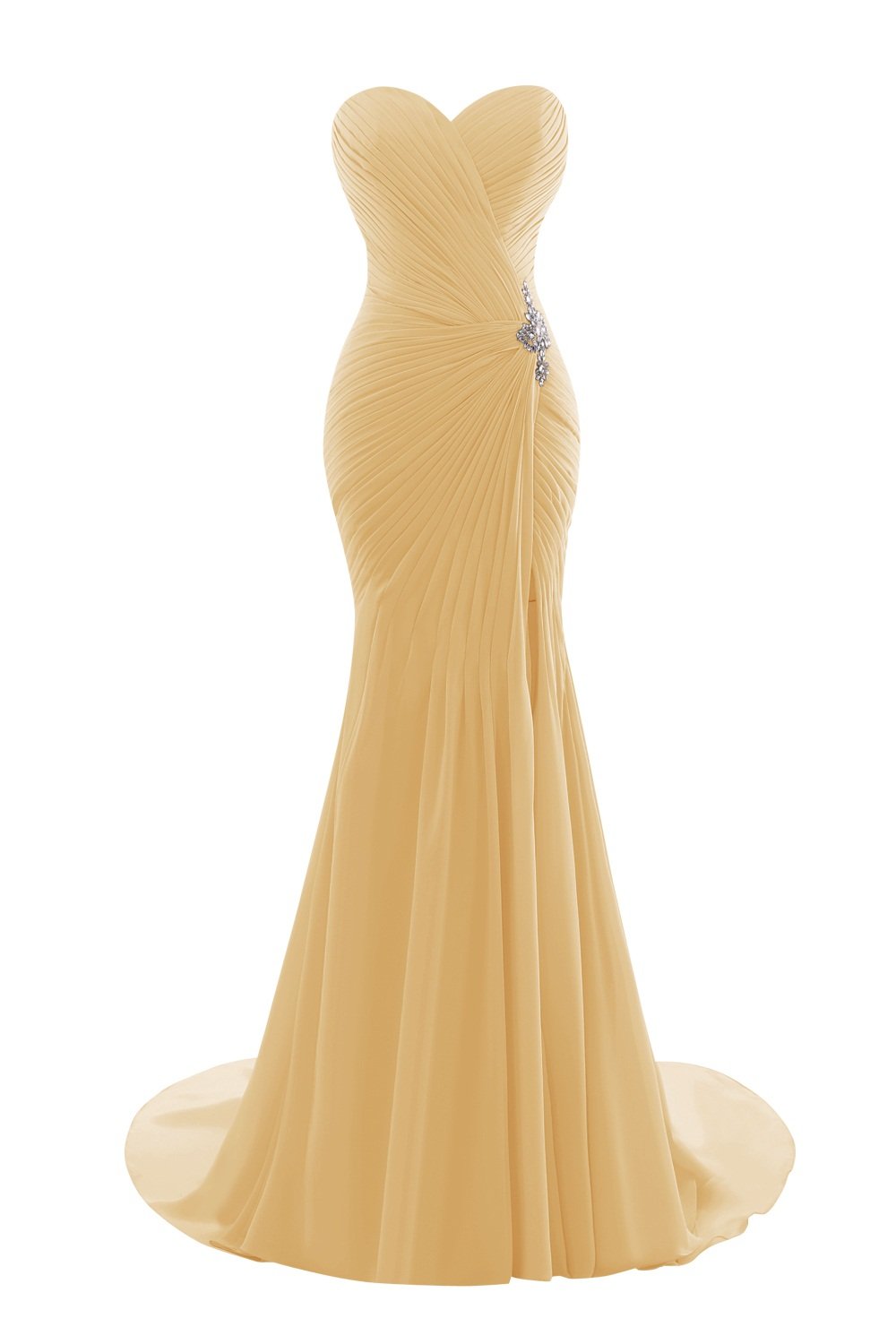 Elegant Gold Mermaid Evening Gown with Side Slit - US Size 4 | Women's Prom Dress for Formal Events & Special Occasions