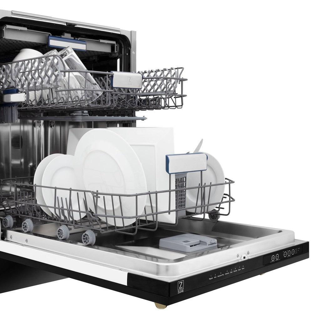 ZLINE Autograph Edition 18-Inch Compact Dishwasher with 3rd Rack - Black Stainless Steel & Champagne Bronze Handle, 51dBA (DWVZ BS 18 CB) | Space-Saving Solution for Small Kitchens, Apartments & RVs