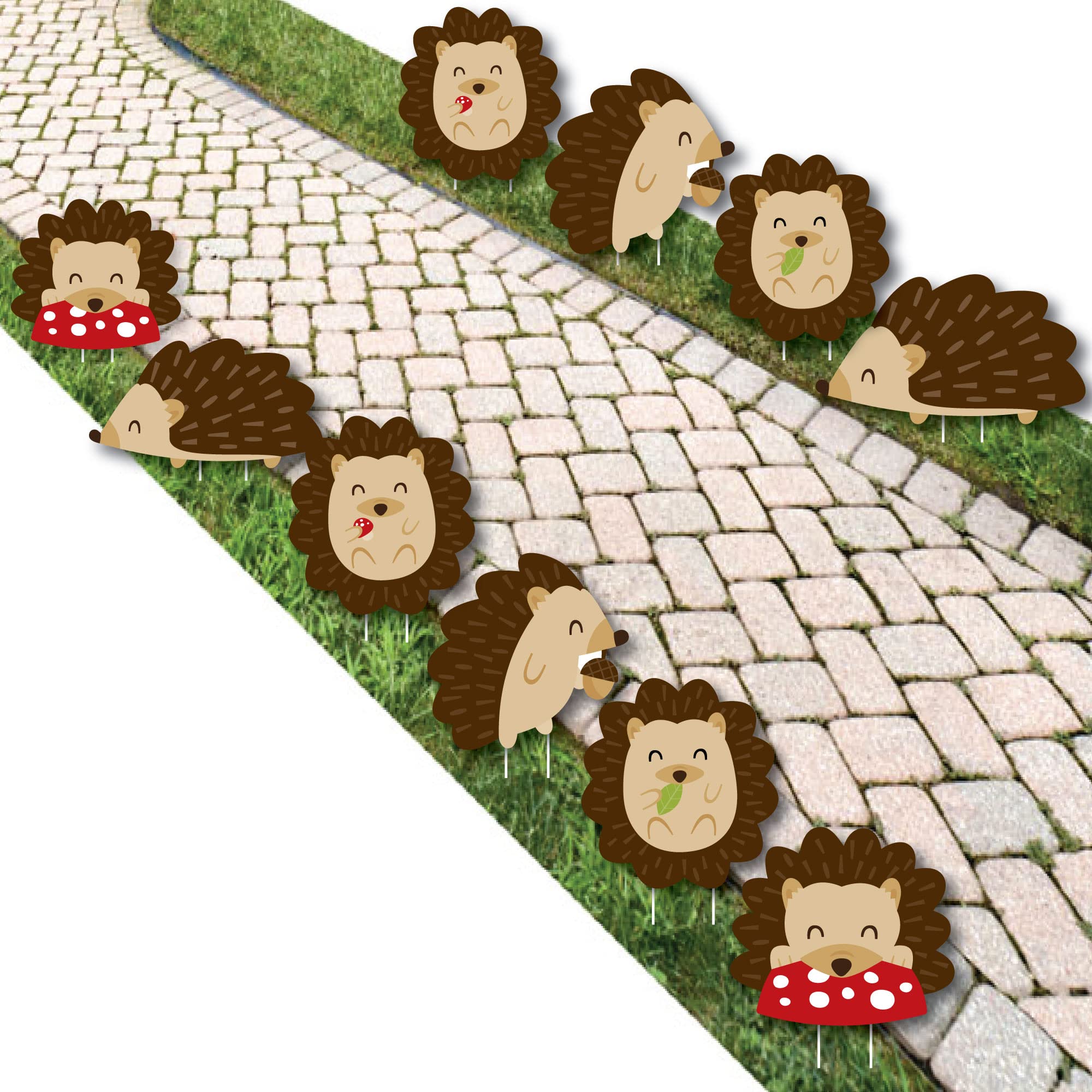 Big Dot of Happiness Forest Hedgehogs Lawn Decorations - 10 Piece Outdoor Woodland Party Decor for Birthday, Baby Shower, Garden & Yard (Perfect for Nature-Themed Events & Outdoor Celebrations)