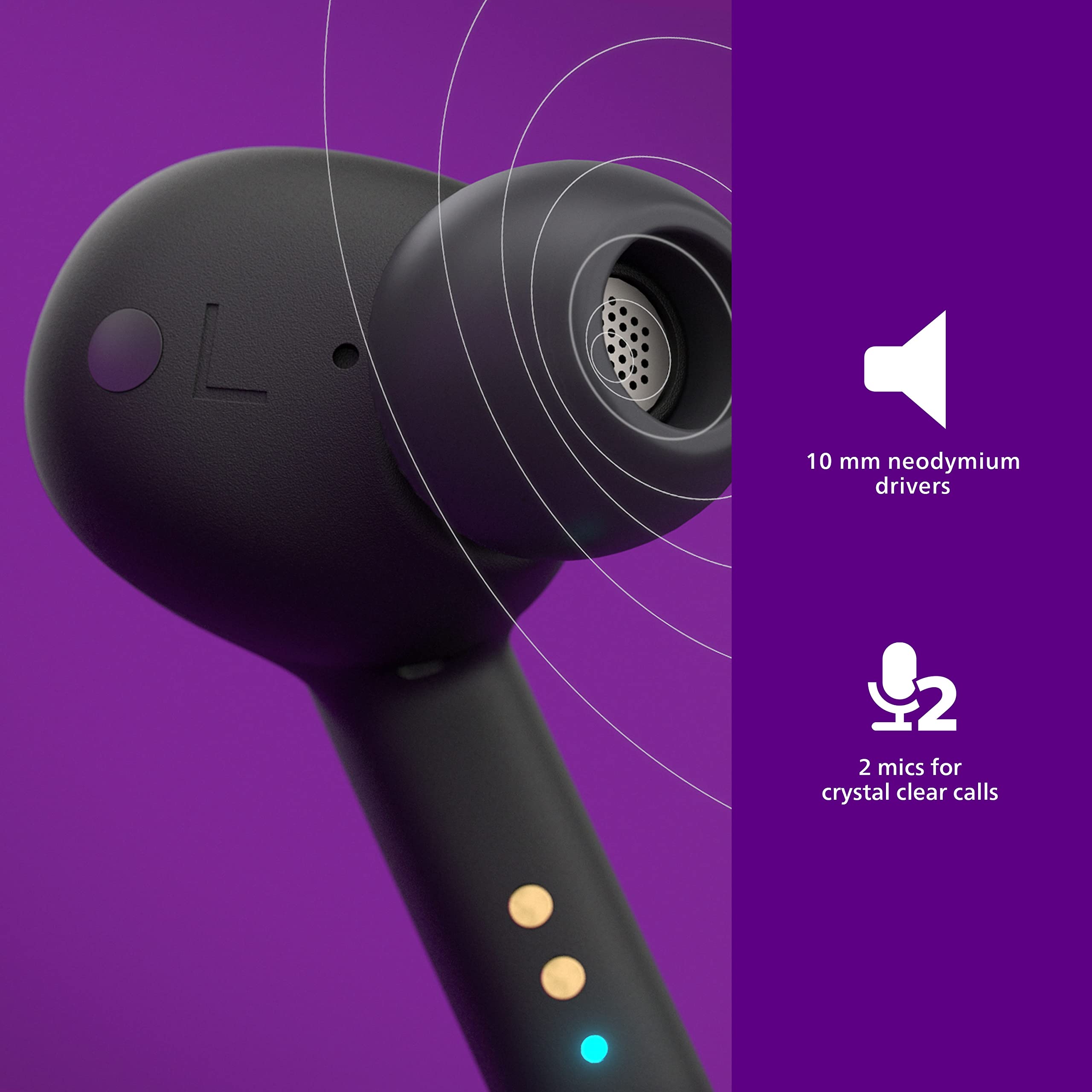 PHILIPS T5506 True Wireless Earbuds with Active Noise Cancelling (ANC) Pro, 32Hrs Playtime & Wireless Charging Case - Black | Perfect for Travel, Workouts & Commuting