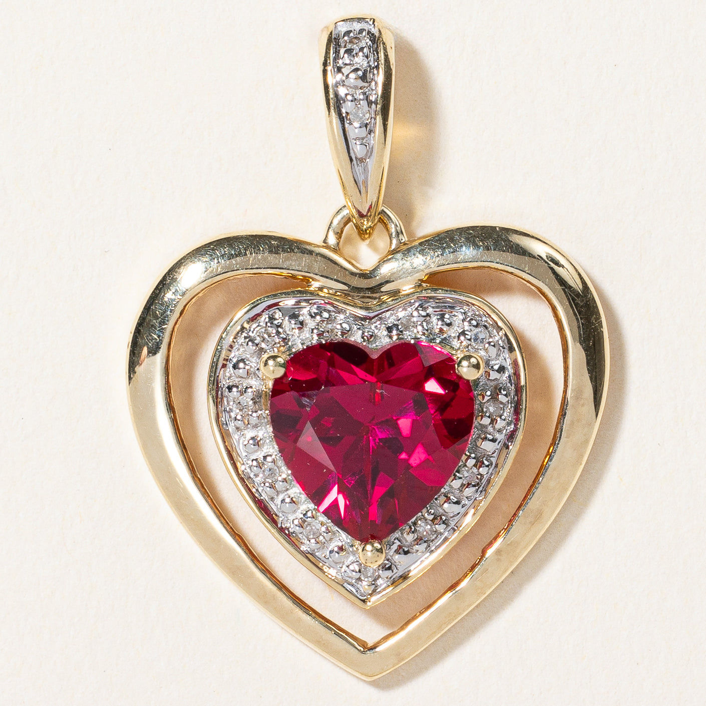 Synthetic Ruby & Natural Diamond Heart Pendant Necklace - 3.00ct Ruby & 0.03ctw Diamond - Elegant Jewelry Gift for Women - Perfect for Valentine's Day, Anniversary & Romantic Occasions