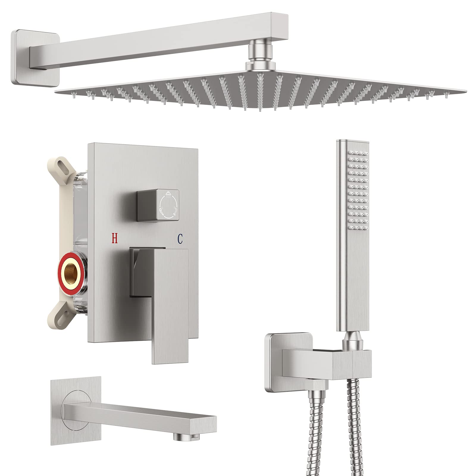 3-Function Shower Faucet Set with 12 Inch Rain Shower Head & Handheld - Brushed Nickel Shower System for Bathroom Renovation | Perfect for Master Bath, Spa-Like Experience & Modern Home Upgrade